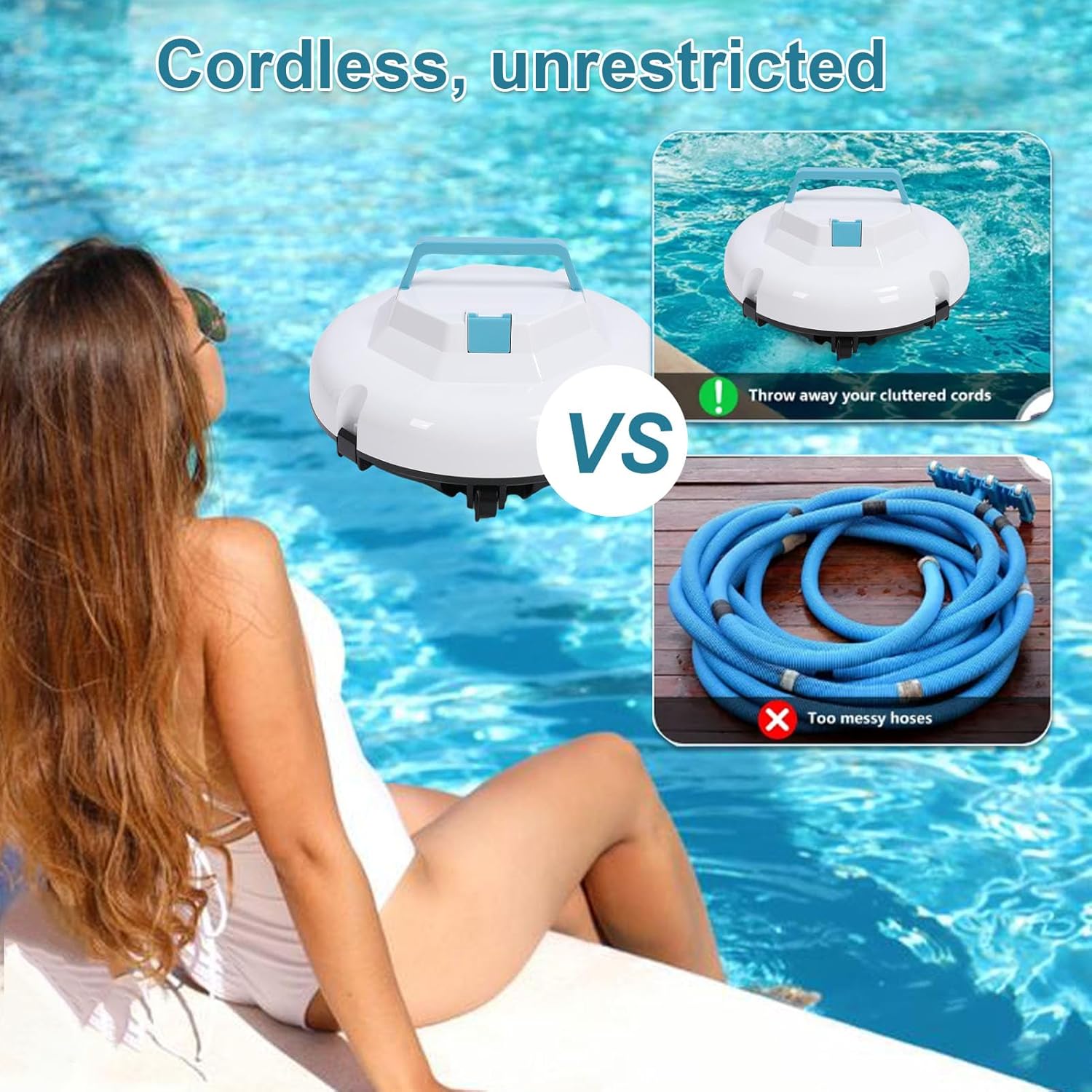 Luqeeg Robotic Pool Vacuum, Cordless Robotic Pool Cleaner Automatic Pools Vacuum Robot, Powerful Suction, 120 Mins Runtime, Cleaning Area Up to 100 Square Meters, One Button Start (#1)