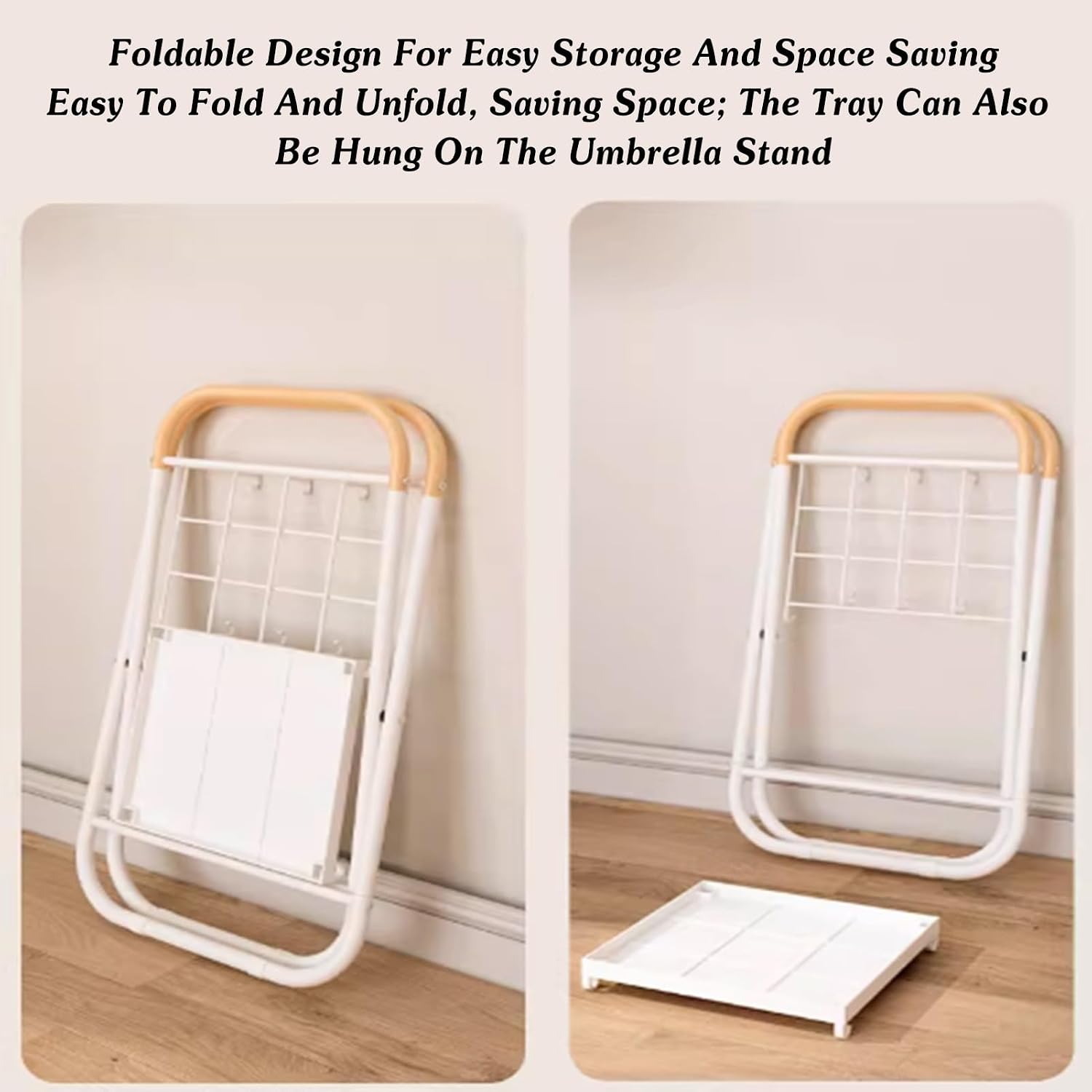 Foldable Umbrella Stand Rack with Hooks, Canes Holder, Umbrella Storage Organizer, Separable Drip Tray for Home Shop Schools