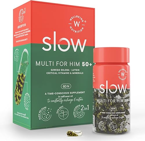 WELLBEING NUTRITION Lento  Multivitamínico para hombres 50+  100% RDA de 16 vitaminas y minerales críticos  Ginkgo Biloba y luteína en aceite de