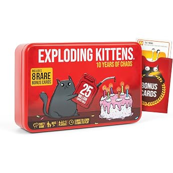 Exploding Kittens -10th Anniversary Collectible Tin (New Edition) - Updated with 8 Legacy Cards - Hilarious Fast-Paced Card G