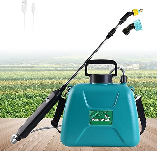 Pulverizadores eléctricos para césped y jardín, rociador a batería de 1.35 galones con 2 boquillas y varita telescópica, rociadores de césped y