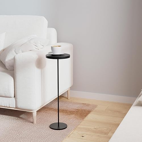 Mesa redonda para bebidas, mesa auxiliar pequeña, mesa auxiliar moderna, base pesada, mesa de pedestal negra para sala de estar, dormitorio,