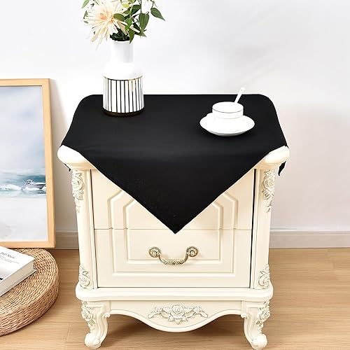 Paquete de 2 manteles cuadrados pequeños de 24 x 24 pulgadas, manteles de tela lavable color negro sólido para mesita de noche, mesita de noche,