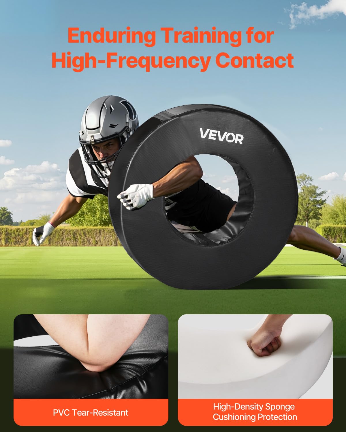 VEVOR Roue de Plaquage de Rugby en PVC Imperméable et Éponge Haute Densité, Matériels d’Entraînement de Football Américain avec Sangles, Équipement pour Exercices Tacle Blocage Défense, Noir