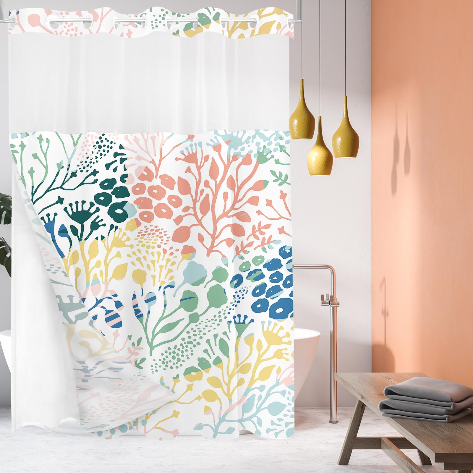 Culudea King & Queen Duschvorhang Ohne Haken – Wasserdicht, Mit Netzfenster, 180 X 188 Cm