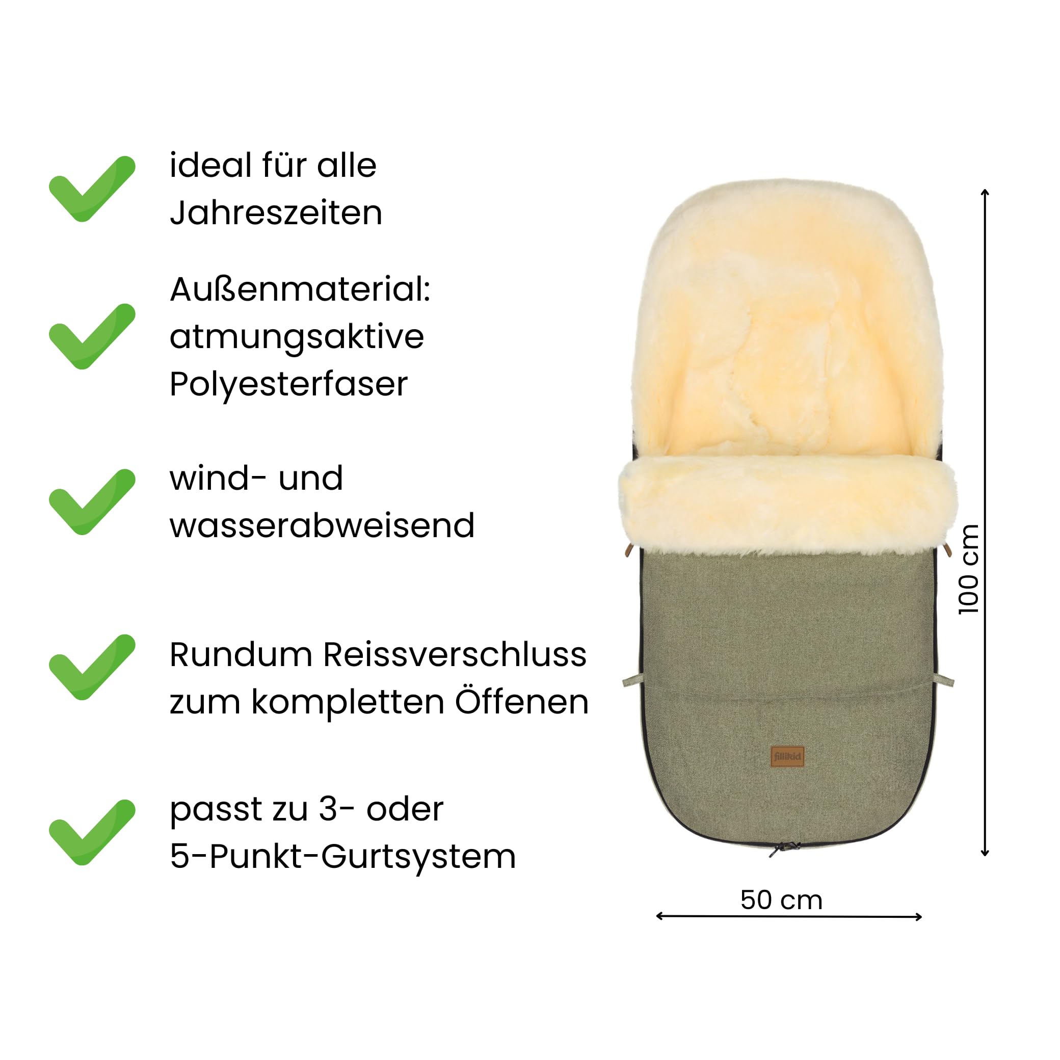 Fillikid Makalu Exklusiv Lammfellfußsack Winterfußsack medizinisches Fell 50x90 cm für Bugaboo Joolz