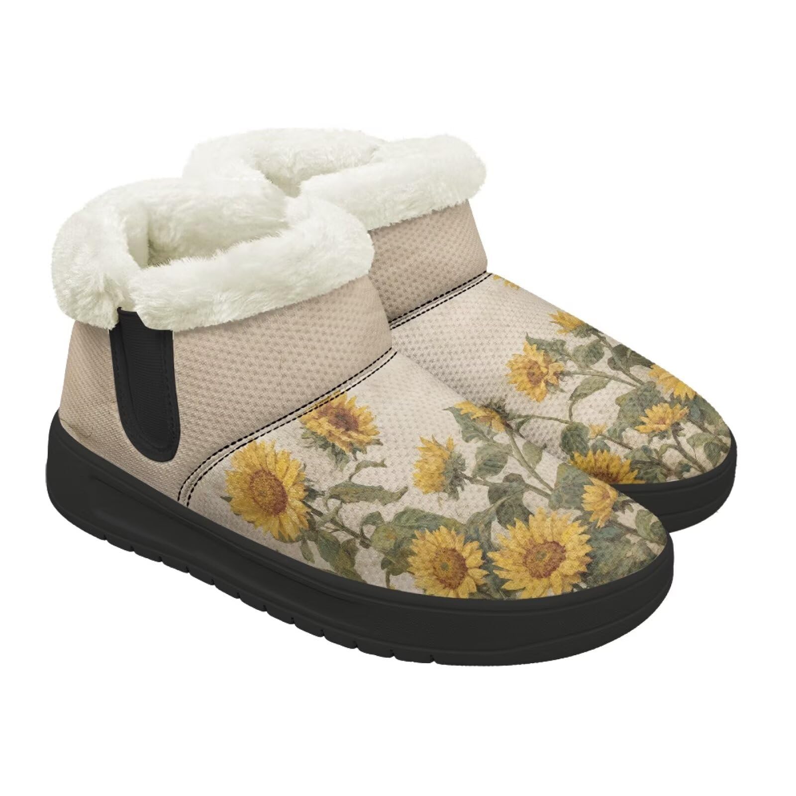 Fuzzy Platform Mini Boots for Women Classic Winter Ankle Snow Boots with Memory Foam Insole Lightweight Anti-Slip Sole