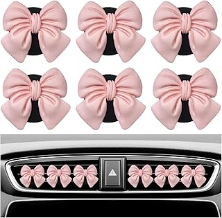 9 PCS Pink Bow Car Air Freshener, Automotive Cute Pink Bow Air Outlet Clips with Scent Pieces, Universal Coquette Car Air Vent Diffuser for Women and Girls