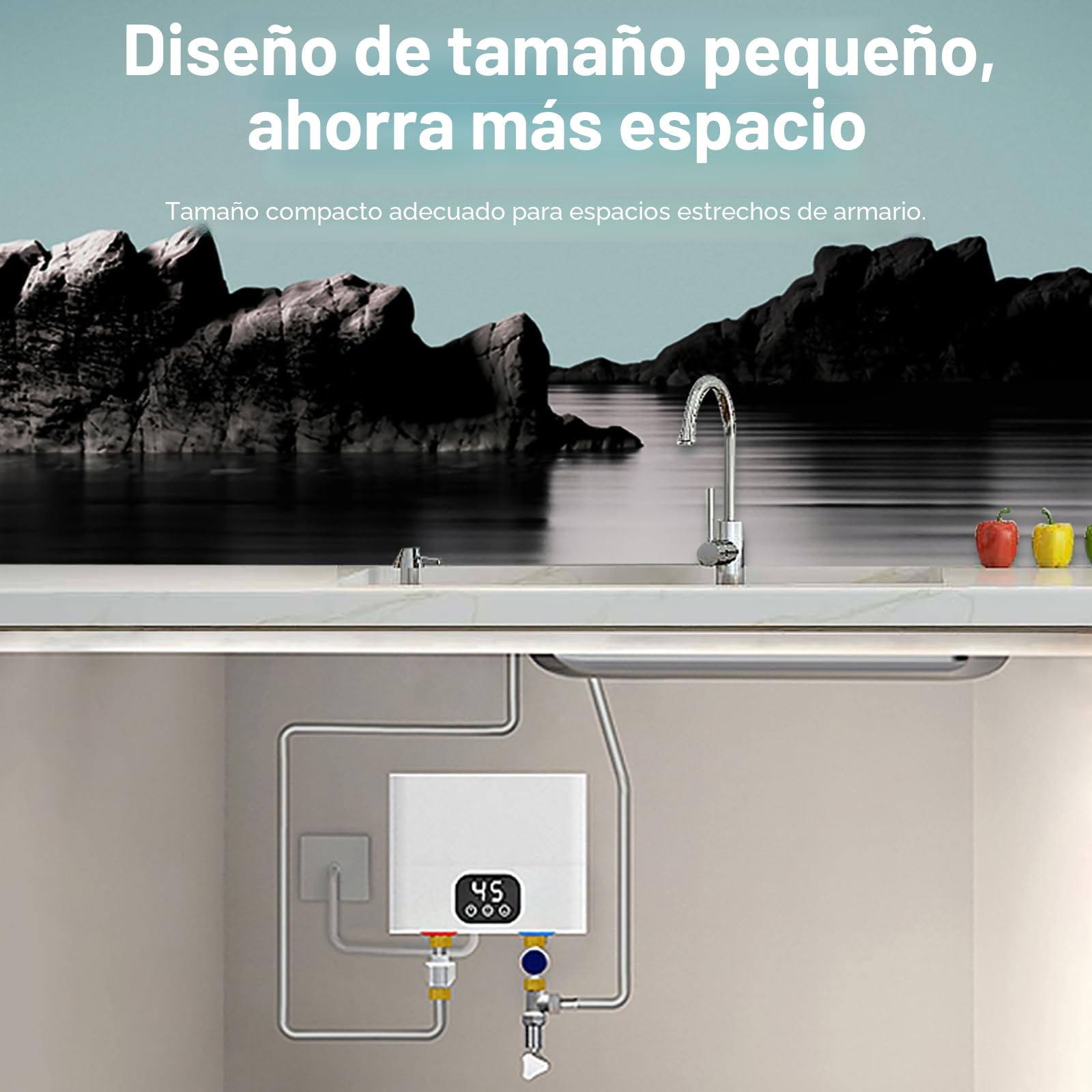 Calentador de Agua Electrico Instantaneo 220v 5500w Termo Electrico 3 Segundos de Calor Rápido Calentadores Eléctricos con Indicador LED de Temperatura para Cocinade Baño (Quadrato)