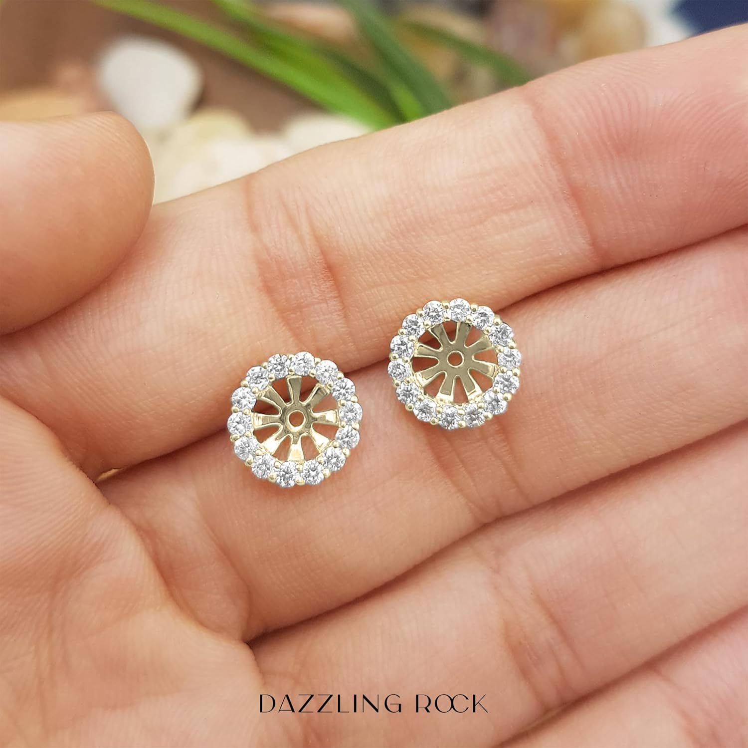 Dazzlingrock Collection 0.65 Ctw 10K Real Solid Gold Round Cut Natural Diamond Removable Jackets For Stud Earrings