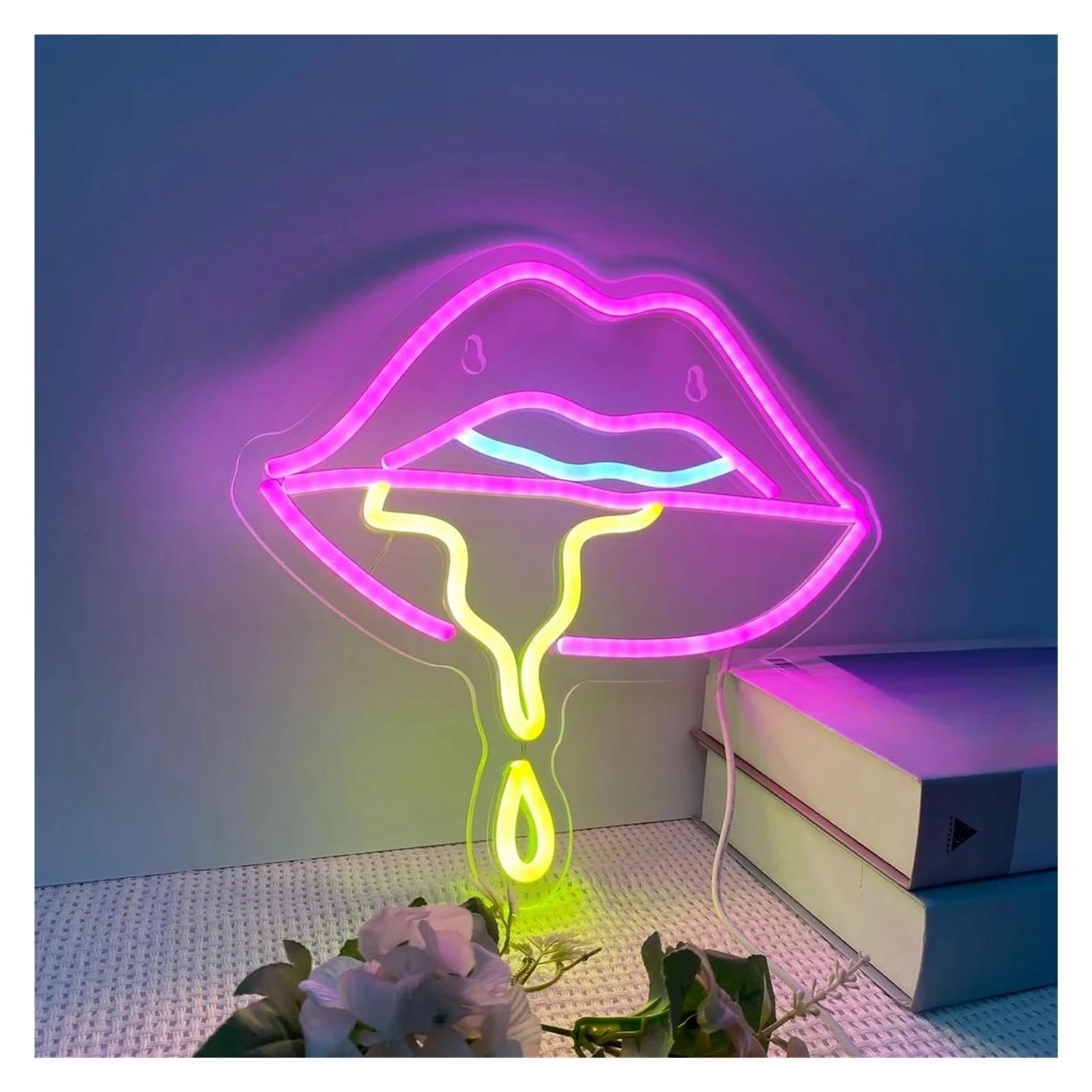 Lemst One Color Signs Lamp Lips Neon Sign Usb Powered Dimmable Decoration Lights On The Wall Decor Beauty Salon Home Decor For Her 37Cmх32cm