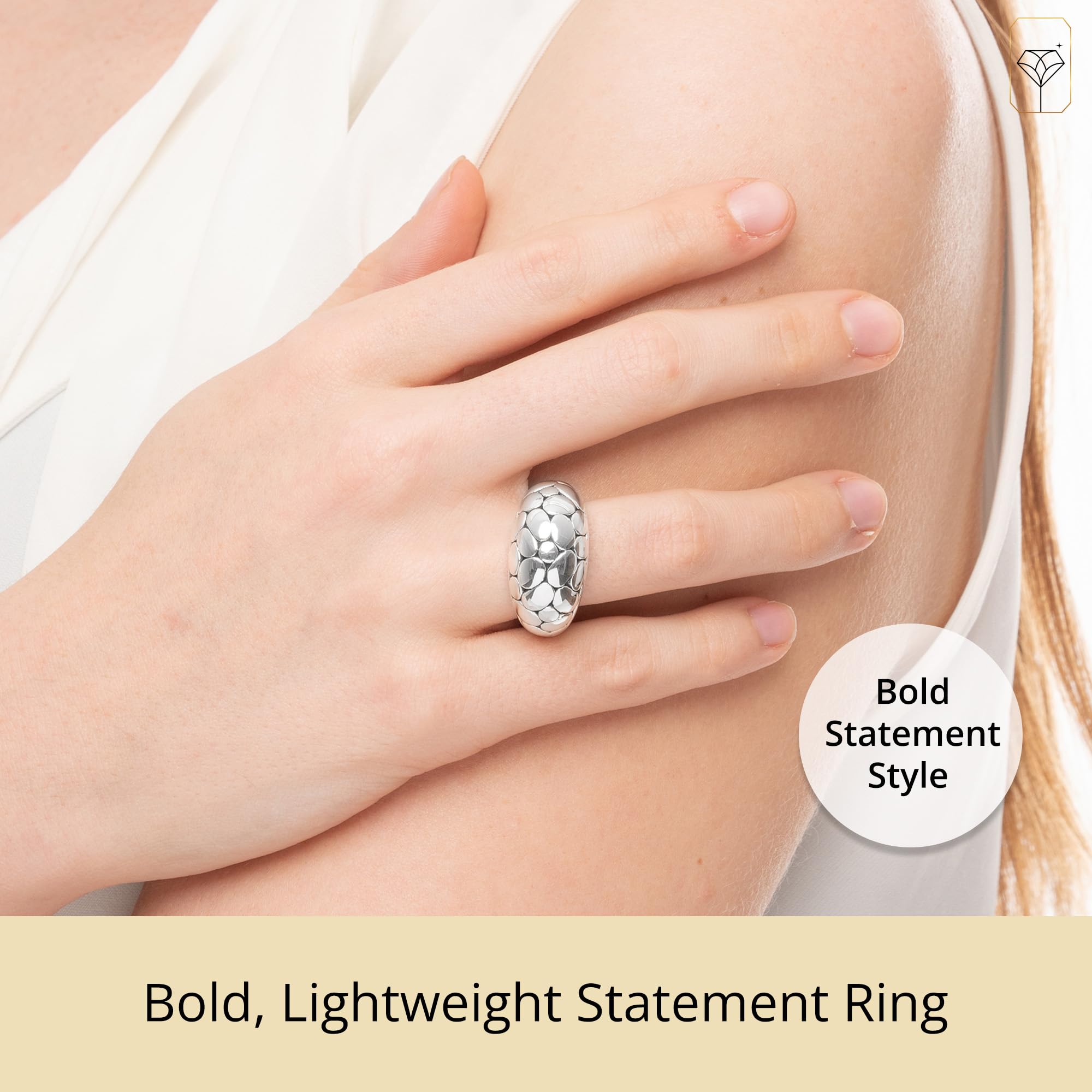 925 Sterling Silver Oval Shell Boho Cocktail Ring