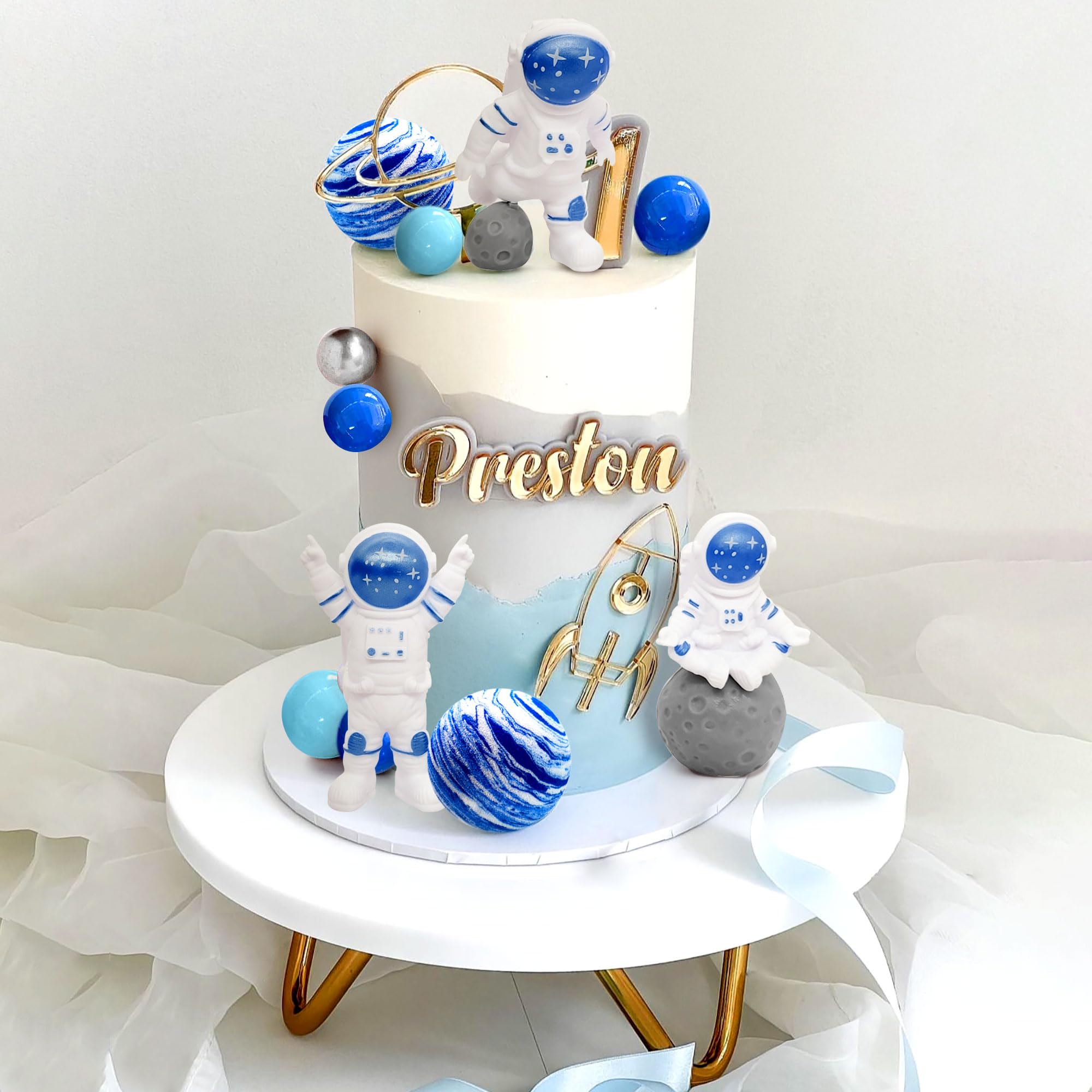 JeVenis Topper Per Torta A Tema Spazio: Astronauta, Razzo, Stelle, 2 Figure + Decorazioni, Per Compleanno Baby Shower