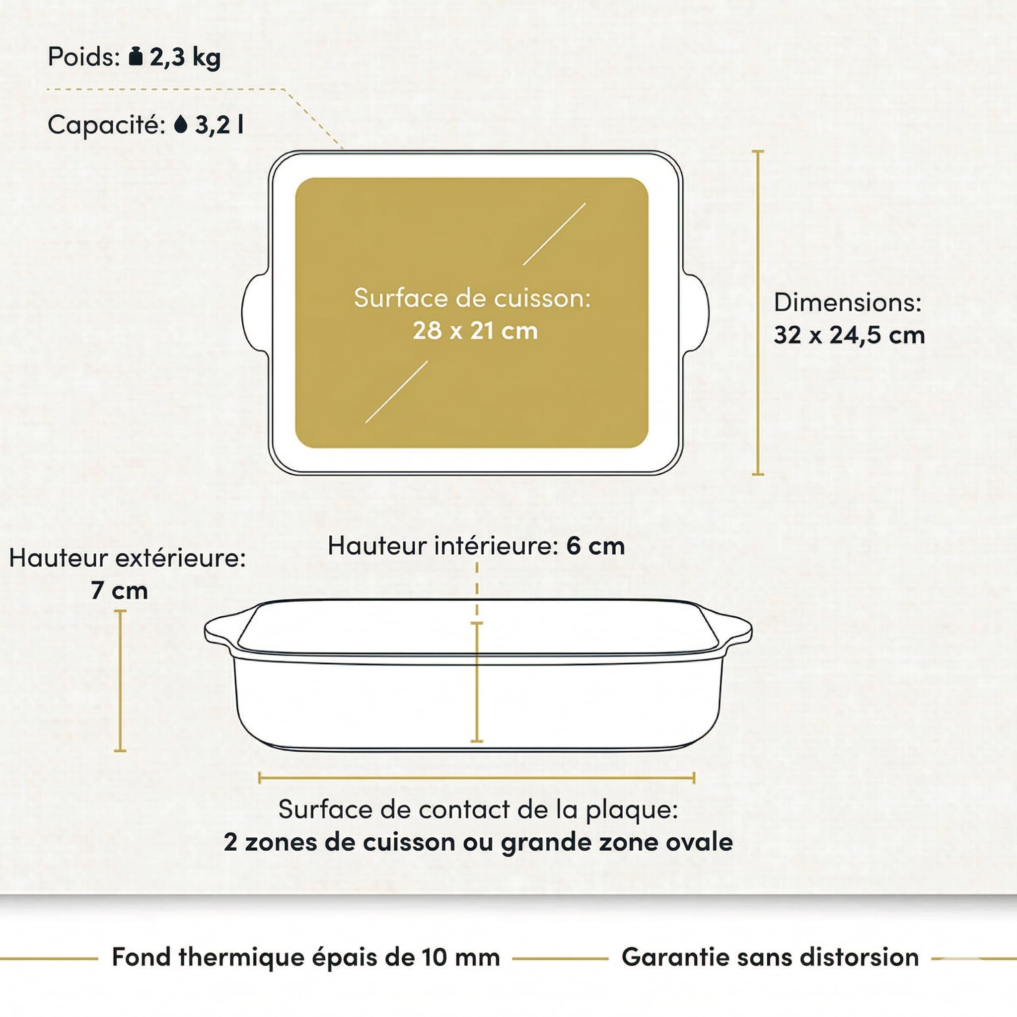 Hoffmann Plat à Four en Fonte d'Aluminium Induction I Plat à Rôtir Rectangulaire 32x24,5x6 cm I Plat à Lasagne Moule à Gratin I Compatible Induction