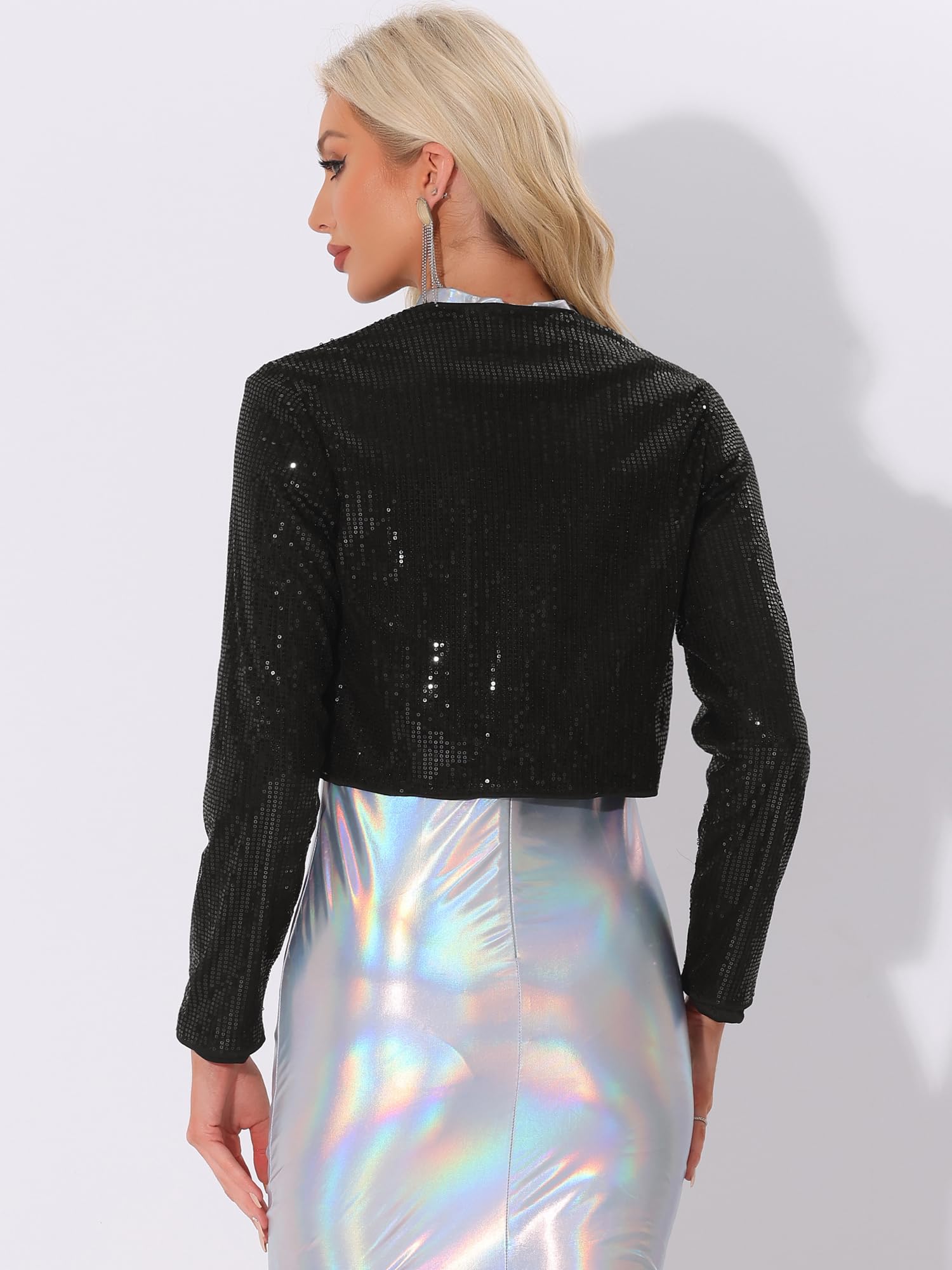 Allegra K Donna Bolero Scintillante con Paillettes Aperto Corto per Festa