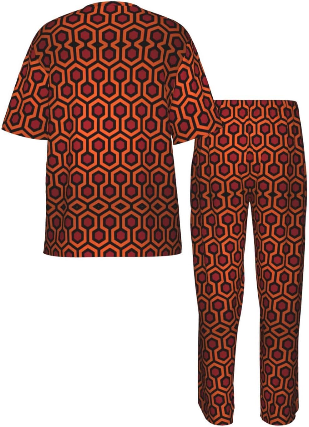 Men'S 2 Piece Loungewear Pajama Set Lingge Print Short Sleeve Tee Top And Pants Set S-3xl