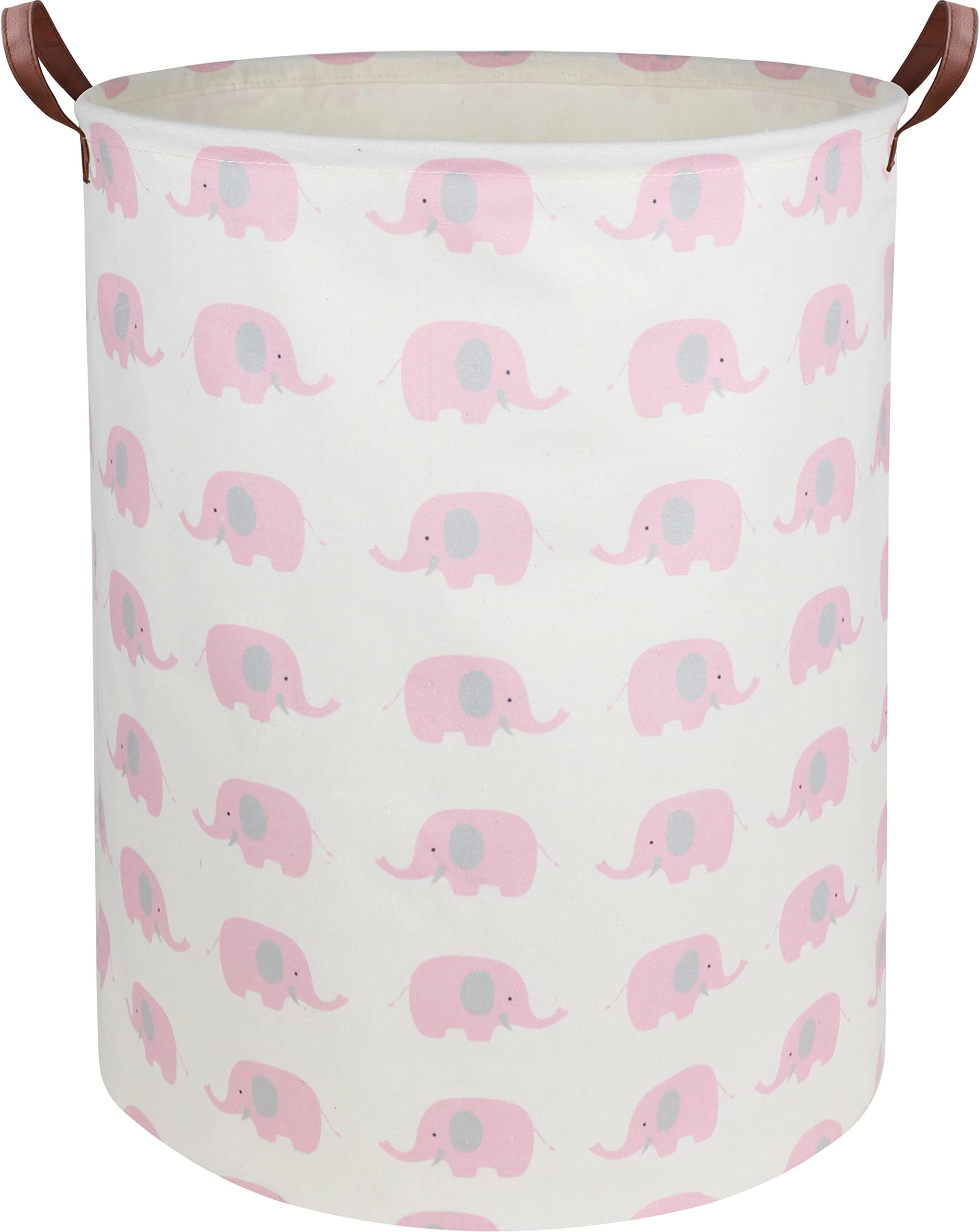 Baby Laundry Basket Pink Elephant Baby Hamper Collapsible Kids Toy Storage Bin Organizer with Handles for Girls,Nursery Decor(Pink Elephant)