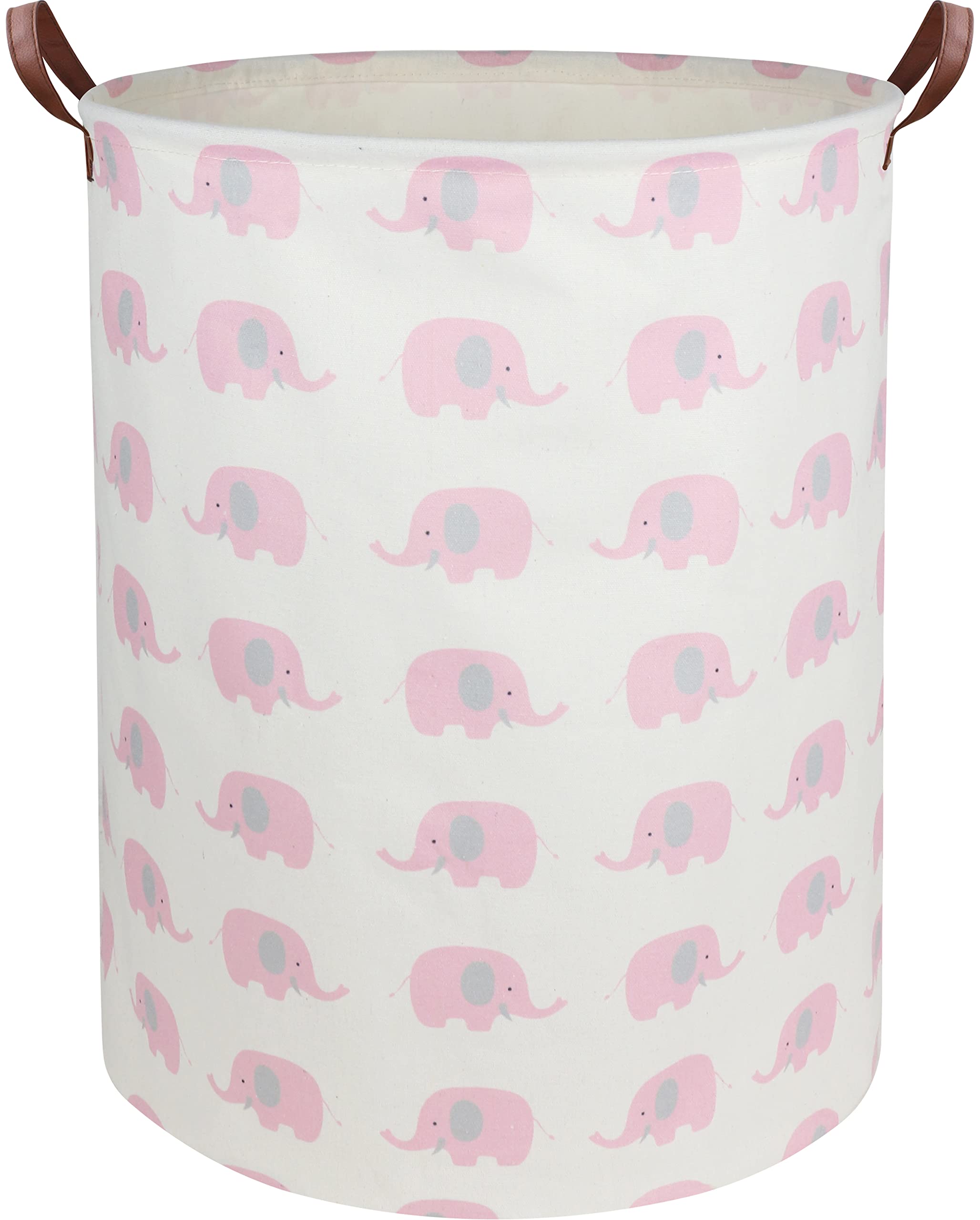 Baby Laundry Basket Pink Elephant Baby Hamper Collapsible Kids Toy Storage Bin Organizer with Handles for Girls,Nursery Decor(Pink Elephant)