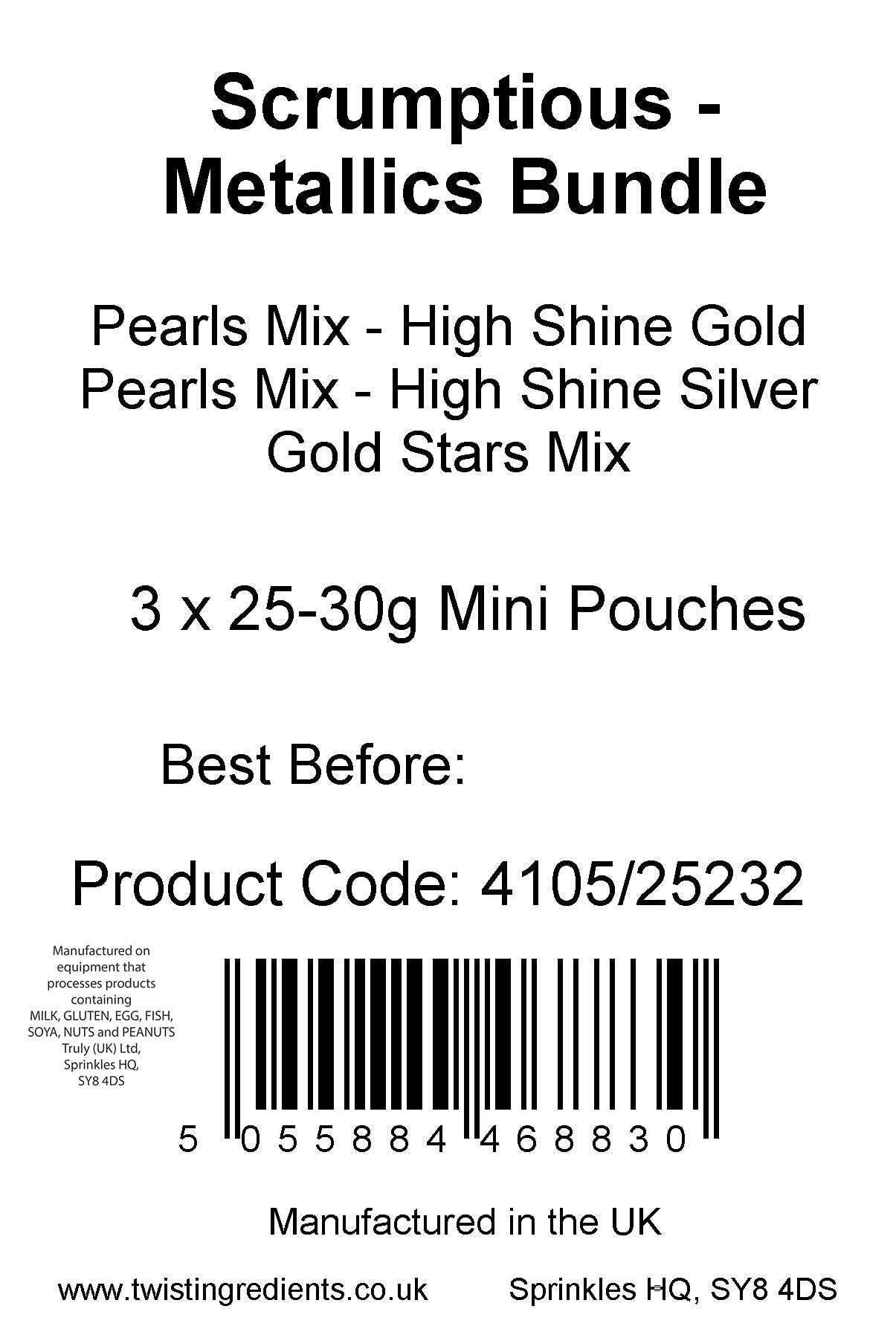 Scrumptious!, Bundle, Metallics Edible Cake Topper Sprinkles Cupcake Decorations, 1x30g Pearls Mix, High Shine Gold - Image 4