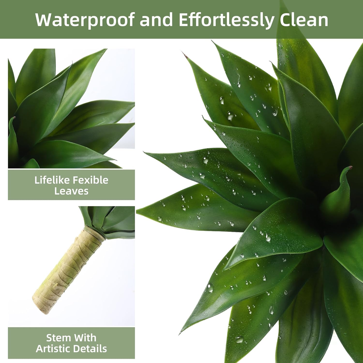 Wertuirk 18 Inch Artificial Agave Plant, Realistic Faux Succulents with Vibrant Color, UV Resistant & Low Maintenance Fake Plants for Indoor Outdoor Home, Garden, Patio, Office Decor (Green, Medium)