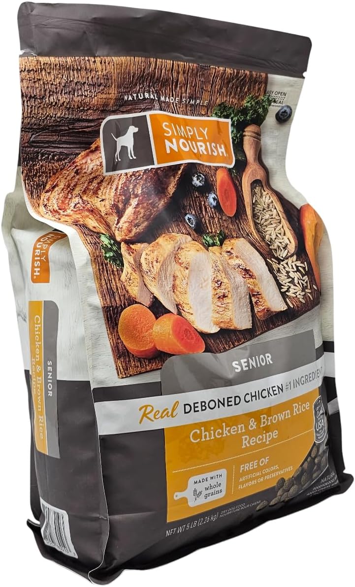SIMPLY NOURISH Senior Chicken and Brown Rice Dry Dog Food, 5 Pound Bag