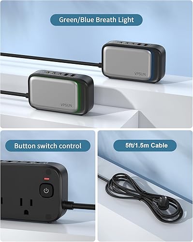 Miniatura 7 de Regleta de alimentación con puertos USB C, estación de carga USB C de 30 W con 2 tomacorrientes, 3 USB C y 2 USB A, cargador de viaje para múltiples