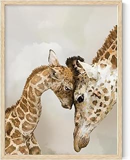 ROLY BEE Giraffe Mom and Baby Cute Animal Wall Decor Picture Canvas Print for Kids Room Nursery School Playroom Unframed (12" x 16")