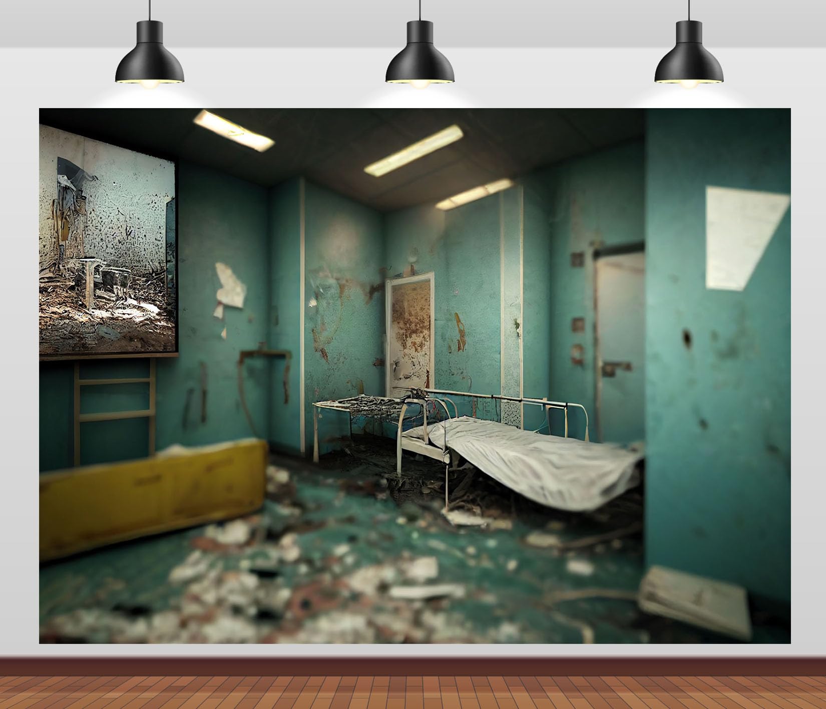 17x10FT (5.2x3m) Stanza Ospedaliera Turchese Vuota Sfondo Fotografico