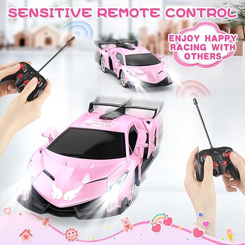 Miniatura 5 de Growsland Auto a control remoto para niñas, 118, color rosa, autos RC juguetes para niños y niñas, vehículo eléctrico de juguete para pasatiempos