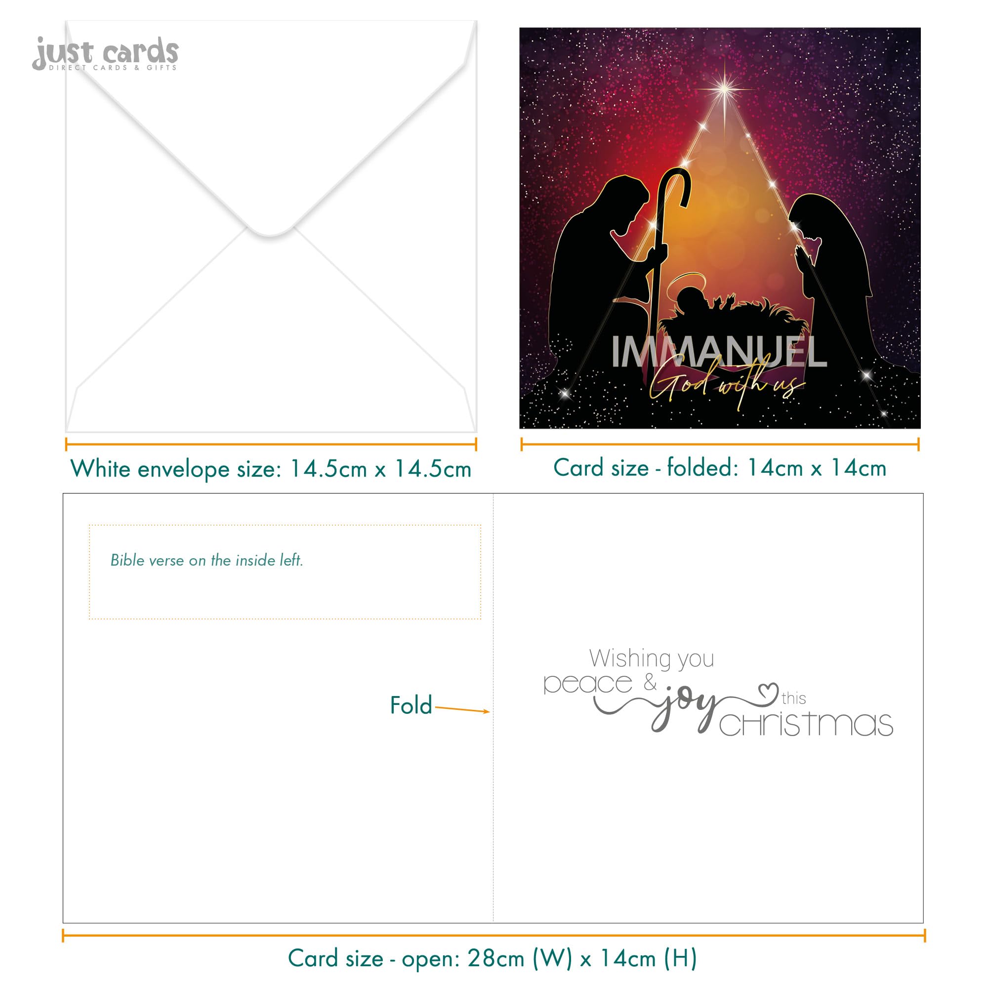 Christian Christmas cards, pack of 10, Immanuel, with Bible verse Isaiah 7:14 inside these religious Christmas cards - Image 4