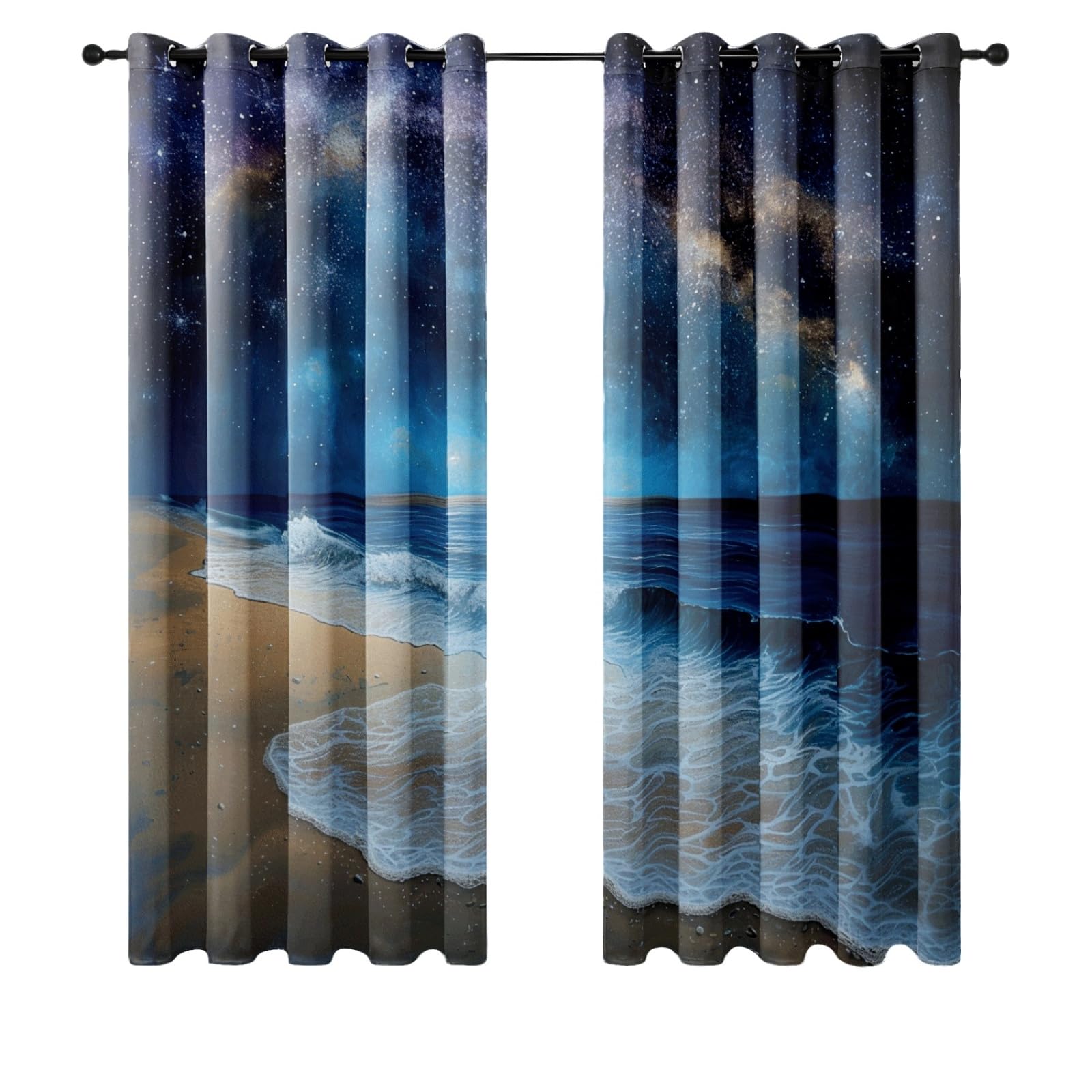 Curtain Blauer Stern Braun Gardinen Polyester Vorhang mit Ösen Blackout Curtain Waschbar Vorhänge mit Ösen Living Room Thermovorhang Schlafzimmer Verdunklungsvorhänge Blickdicht 2x140x160cm
