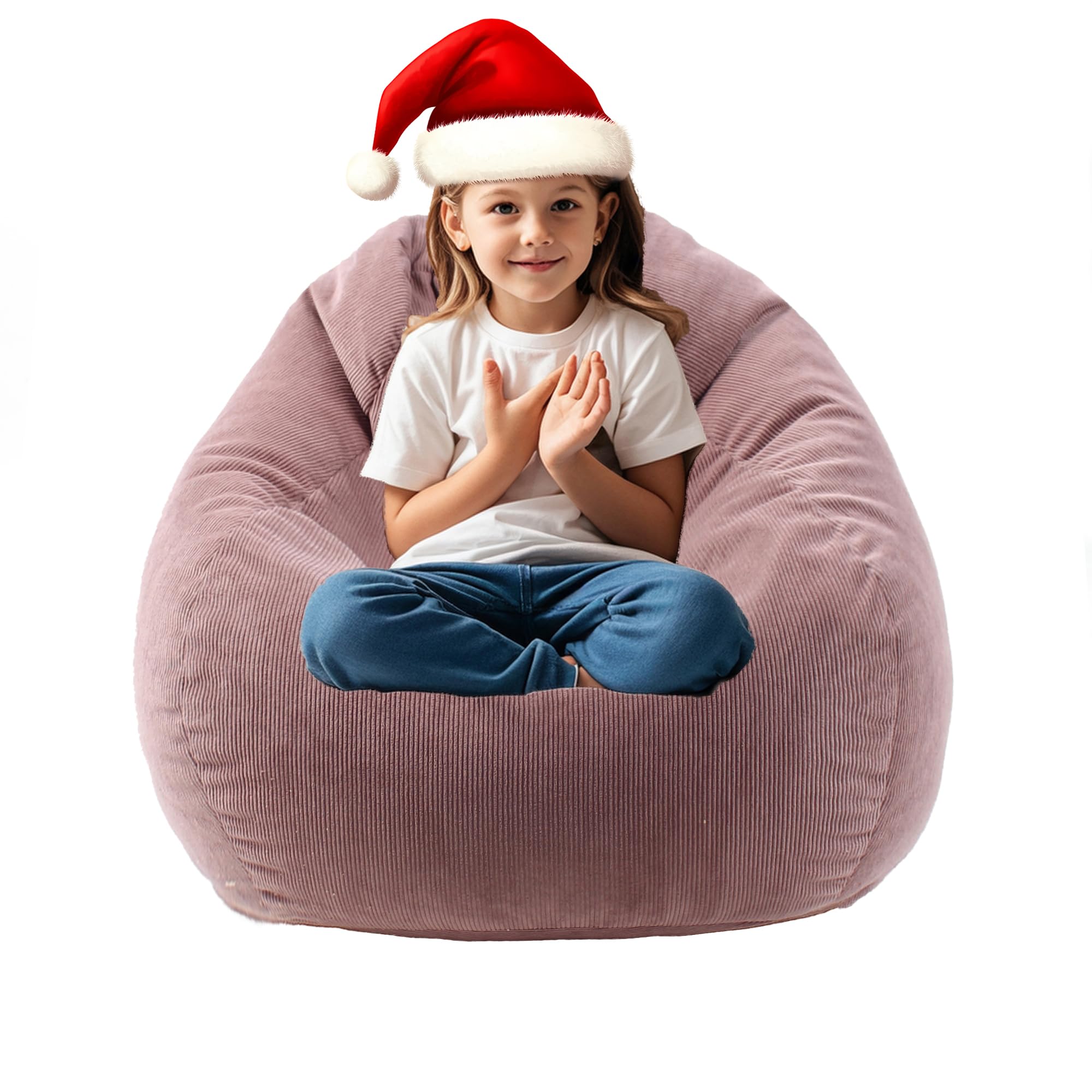 ENBAOHUI3FT Memory Foam Bean Bag Chairs for Teens or Kids with Filling Bean Bag Sofa with Handle Super Soft Washable Corduroy Fabric Lazy Sofa 3 Foot Dusty Pink