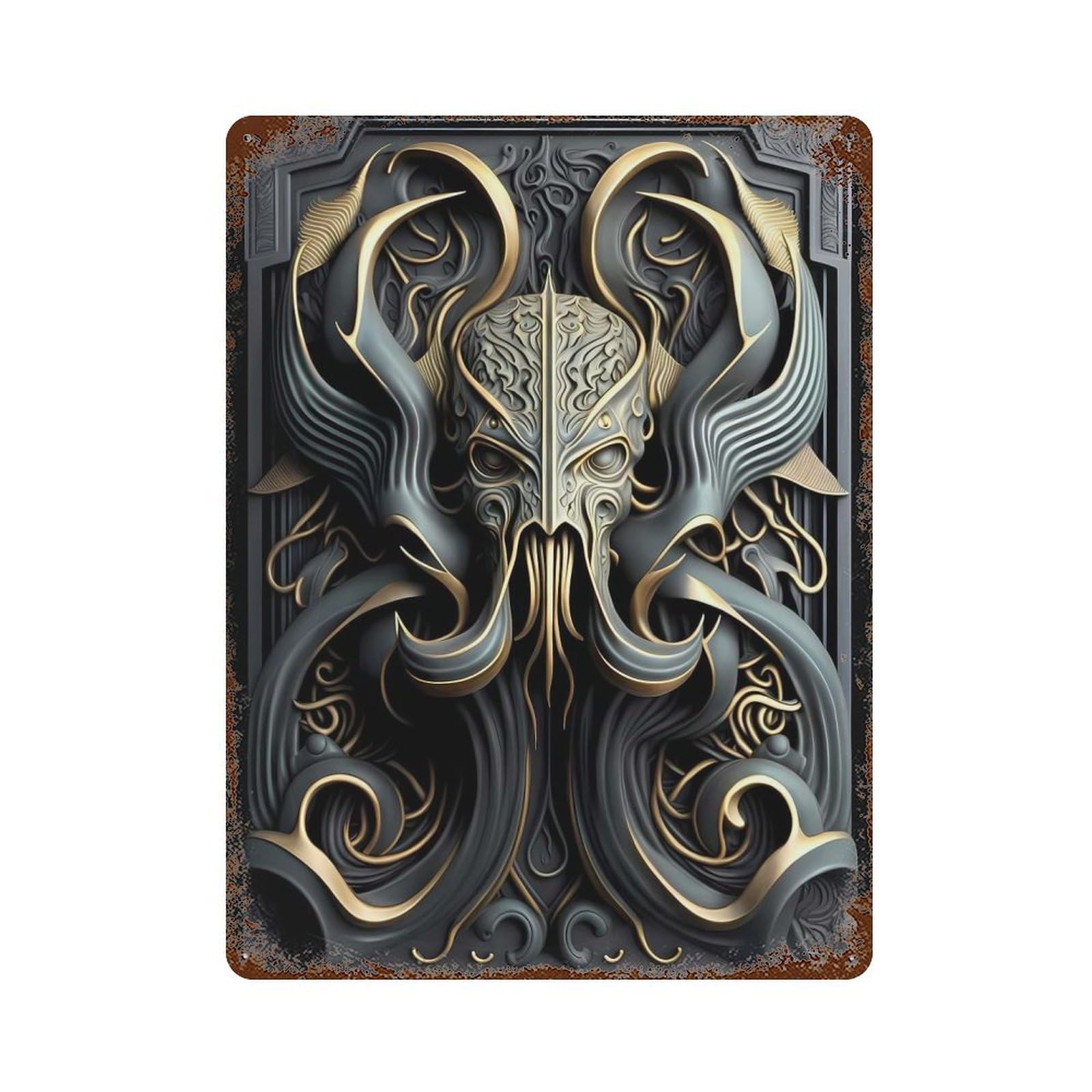 Monster Cthulhu Art Deco Decorative Tin Sign 15.7"x11.8", Vintage Wall Decor for Basement, Hobby Room And Garage Decor