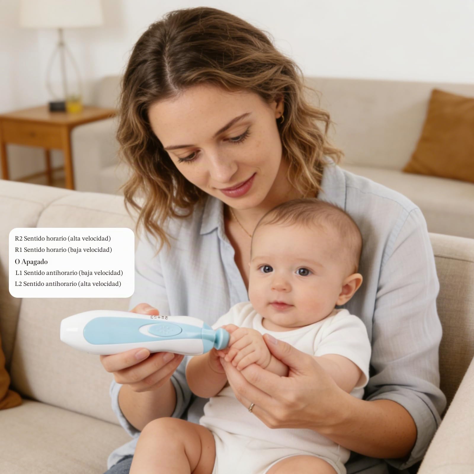 Lima de Uñas Eléctrica para Bebé, con Luz LED, 6 Almohadillas de Repuesto Extra, Kit de Manicura Seguro para Recién Nacidos y Niños, Cortauñas Eléctrico para Bebés (Azul Bebé)