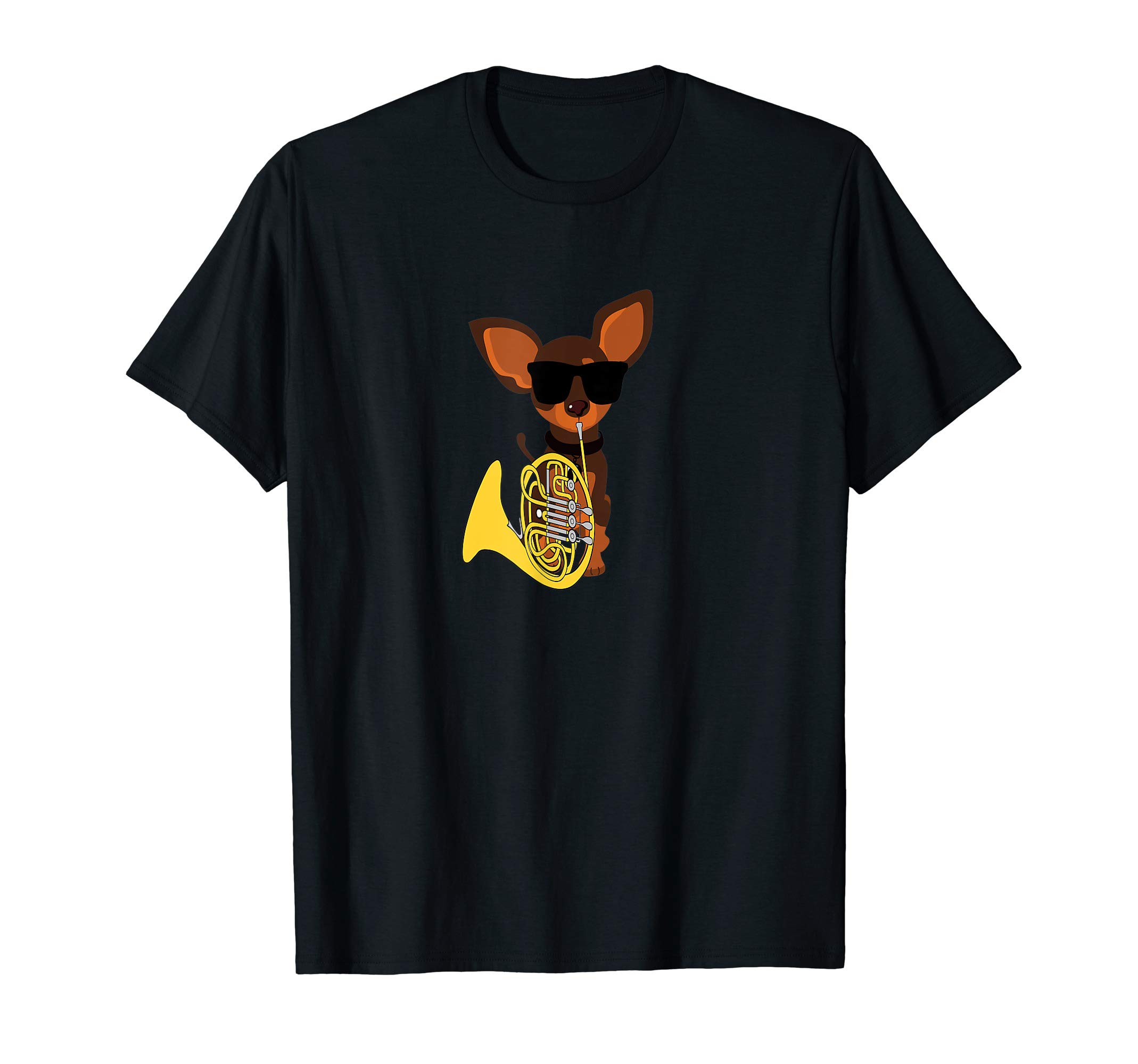 Dog and French HornFunny Dog Wearing Sunglasses Playing French Horn T-Shirt