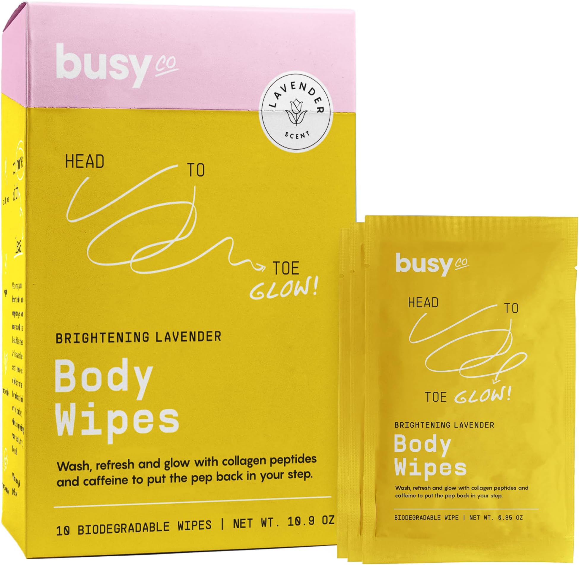 Glow Body Wipes for Women - Cleansing Large Wash Cloth - Extra Thick & Moist - Armpit Sweat Cloths for Body Odor - No Rinse, No Shower - Lavender Rose - Caffeine & Collagen Peptide