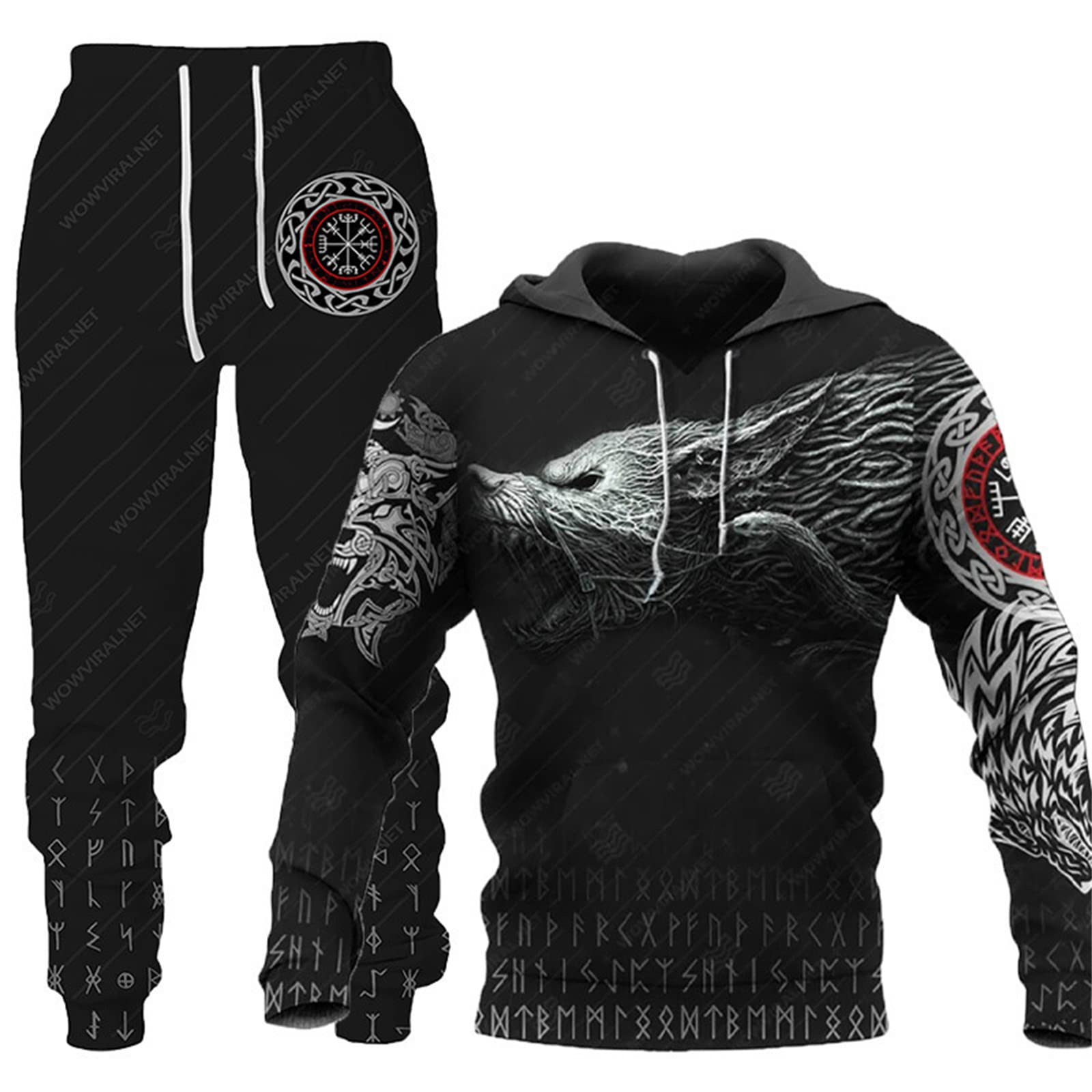 Ensemble Survêtement Homme Viking Wolf 3D - Sweat Capuche Et Pantalon Jogging Imprimé Confortable