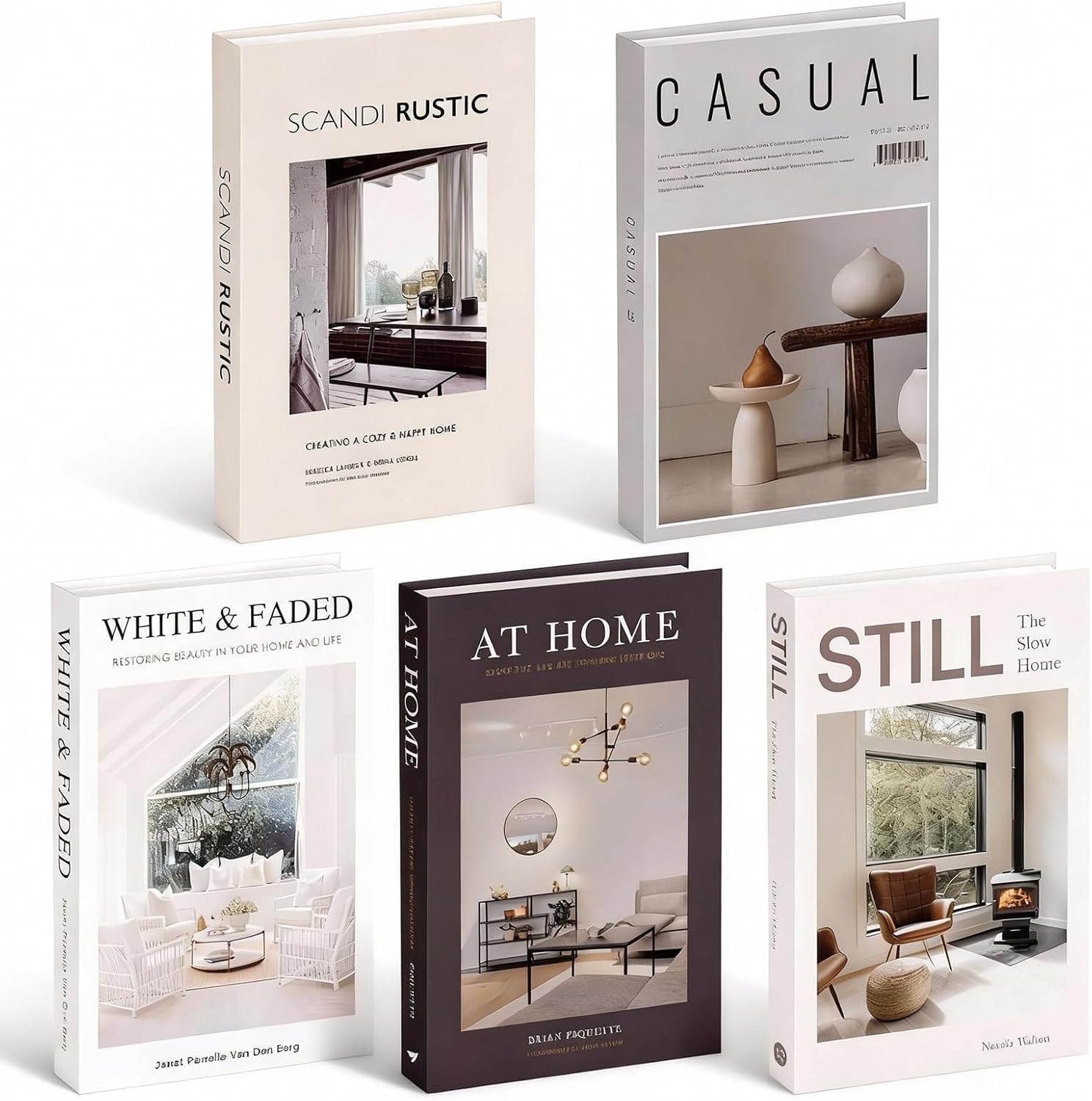 5 PCS Decorative Faux Books Set, Hardcover Fake Book Decor – Foldable Hollow Books for Home Aesthetic, Bookshelf, Coffee Table, Modern Stacked Decorative Book Set for Sophisticated Atmosphere (ZH)