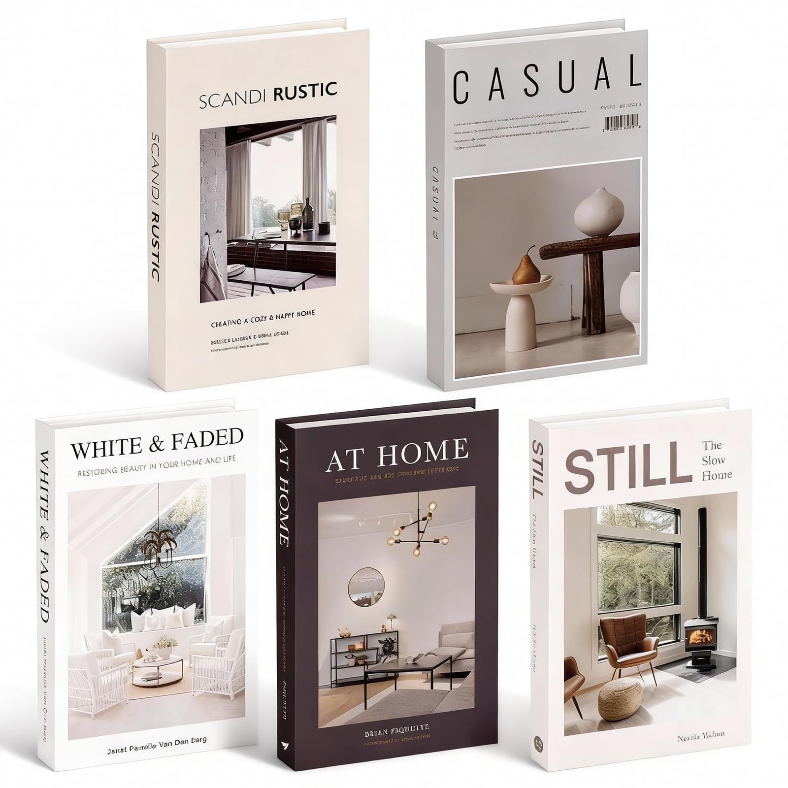 5 PCS Decorative Faux Books Set, Hardcover Fake Book Decor - Foldable Hollow Books for Home Aesthetic, Bookshelf, Coffee Table, Modern Stacked Decorative Book Set for Sophisticated Atmosphere (ZH)