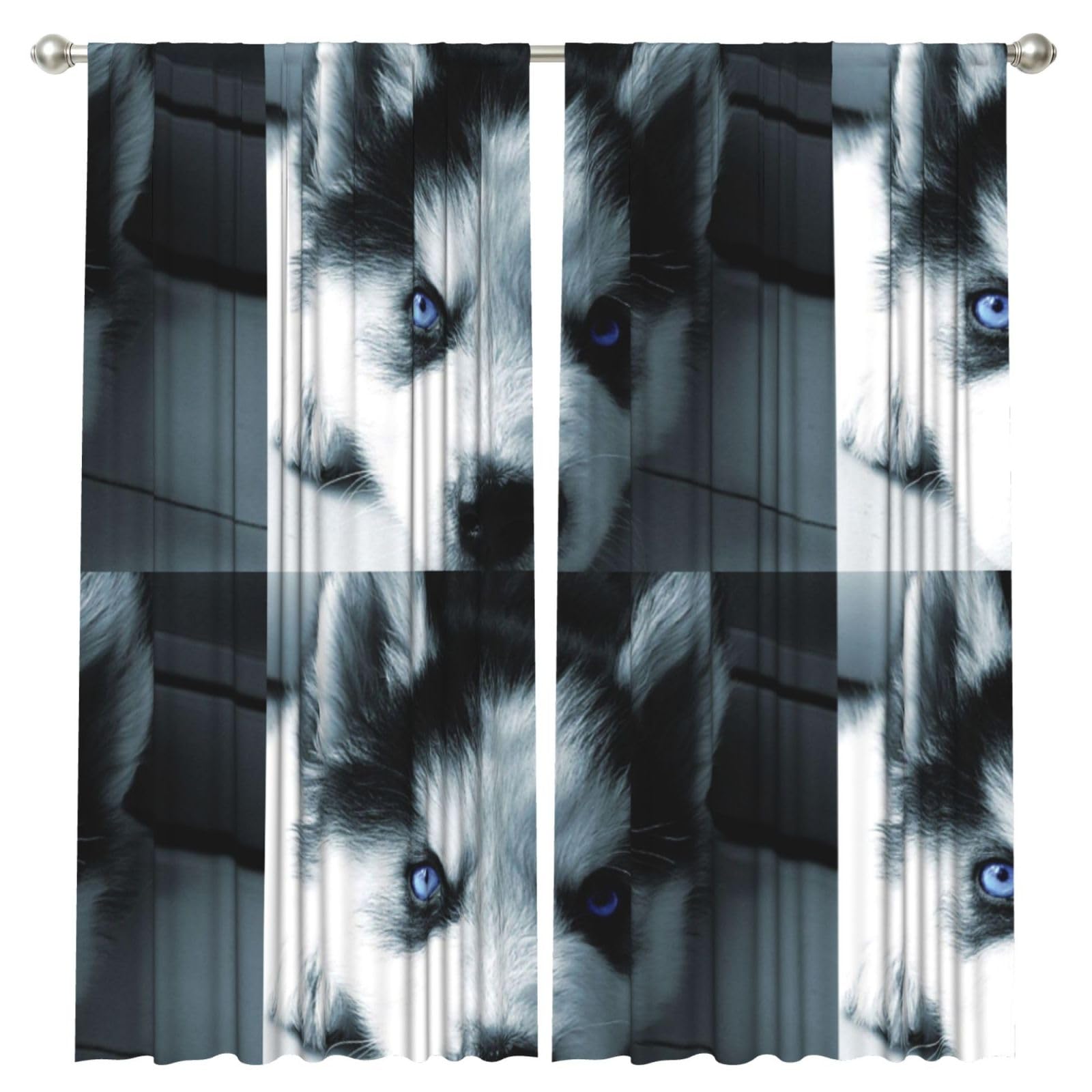 InOmak Puppy Husky, 2 Panels Window Curtains 52 x 84 Inch Blackout Curtains for Living Room Bedroom