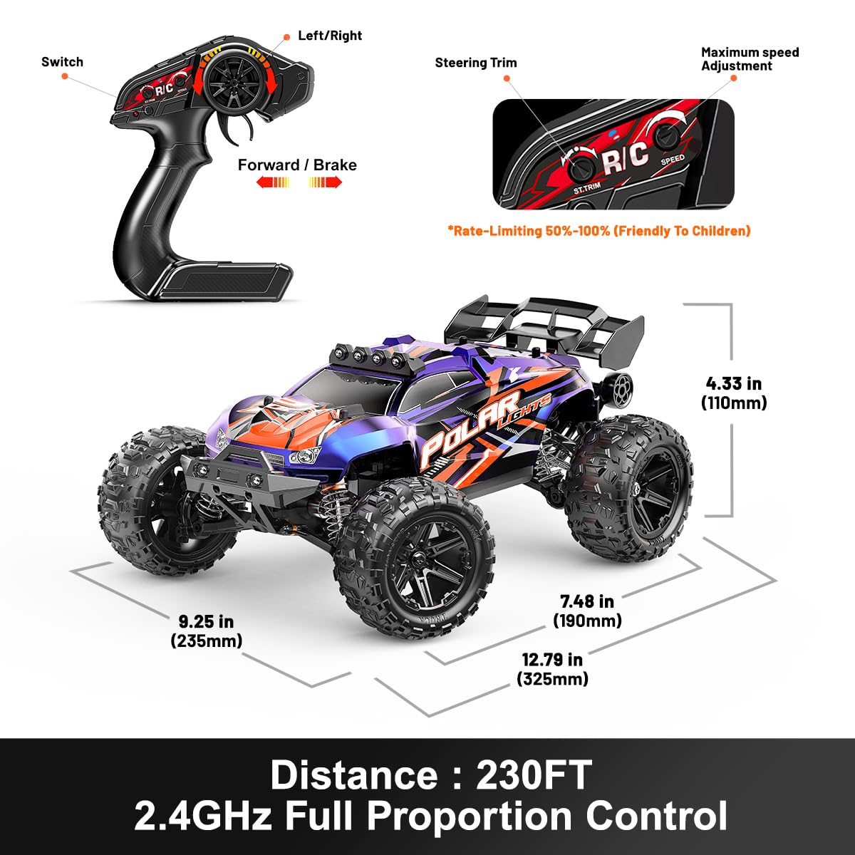 Macchina Telecomandata Professionale 1:14 per Adulti e Ragazzi, Auto RC 4WD Off-Road 40 km/h Impermeabile Stile Racing Truck con 2 Batterie Ricaricabili 1300mAh e 2 Set di Pneumatici
