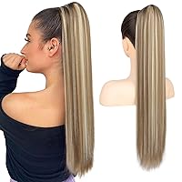 Vista 1 de Extensión de cola de caballo Flufymooz, 26 pulgadas de largo, cola de caballo recta con cordón, postizos sintéticos, colas de caballo falsas