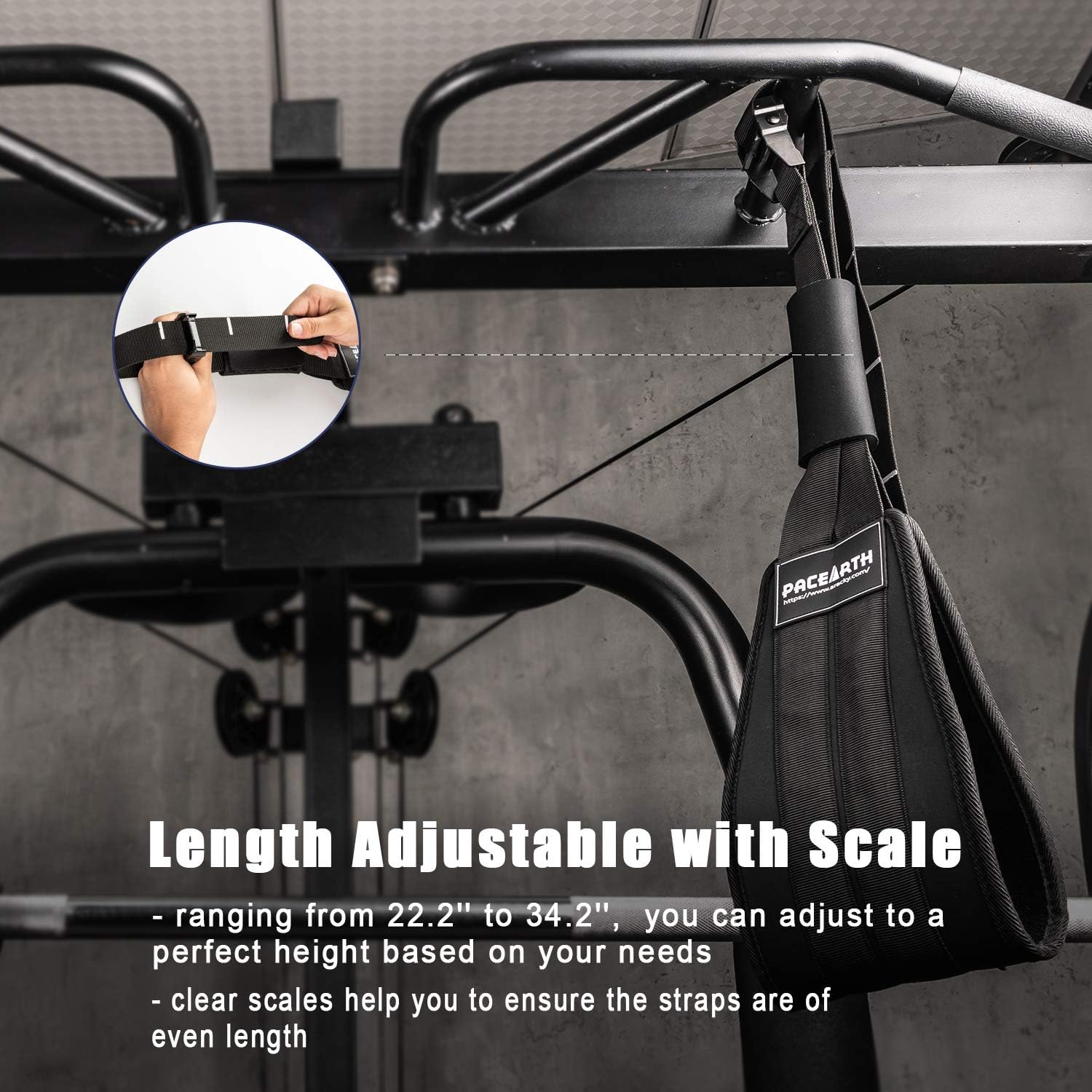 PACEARTH Adjustable Hanging Ab Straps with 7mm Padded Grips, Ab Slings Straps for Pullup Bar - Leg Raise Straps for Pull Up Bar - 2Pack : Sports & Outdoors