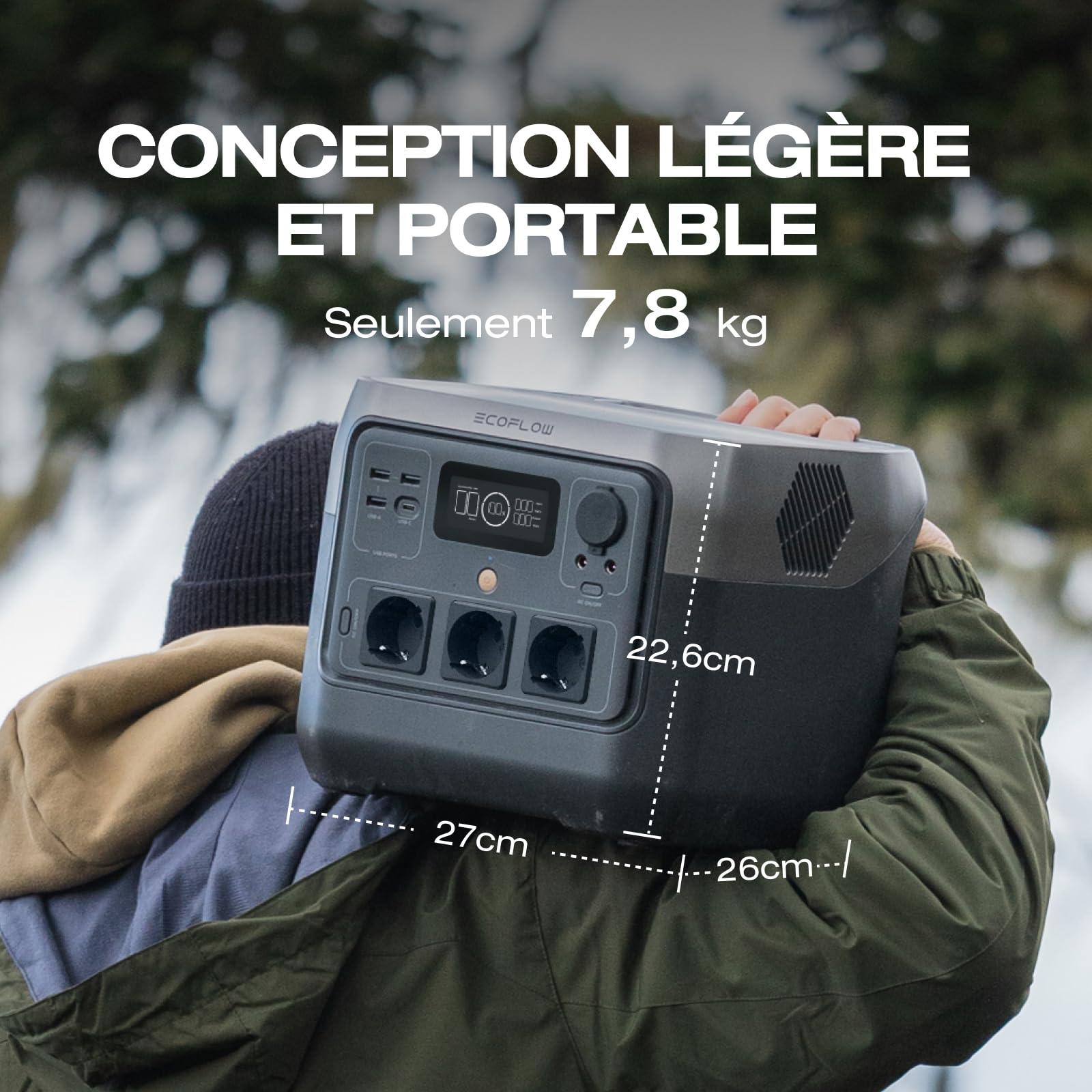 Station électrique portable EF ECOFLOW RIVER 2 Pro, batterie LiFeP04, 768 Wh, charge rapide en 70 min, 3 prises CA de 800 W, générateur solaire pour camping extérieur/camping-cars