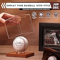 Vista 2 de JupDec Caja de exhibición de béisbol - Soporte de cubo transparente para pelotas de béisbol con base de madera, caja de soporte para autógrafos