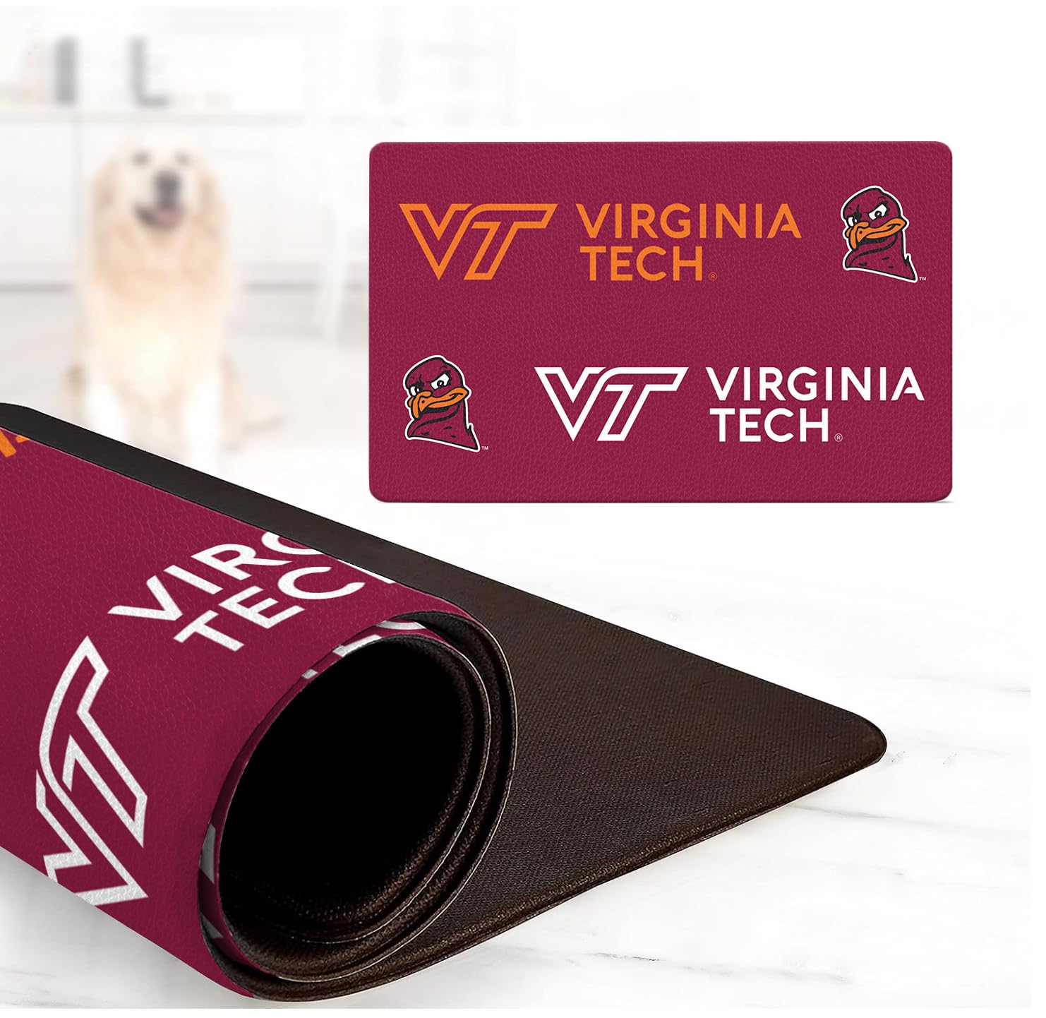 Virginia Tech Hokies Food and Water Placemat for Dogs and Cats | 16" x 28" | Non-Slip | Water-Proof