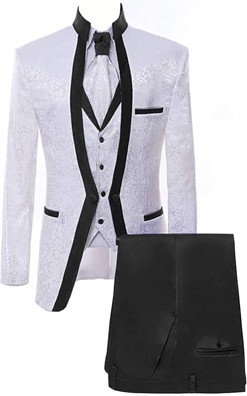 Men's Suits Slim Fit 3 Piece Suits for Men White Premium Floral Blazer