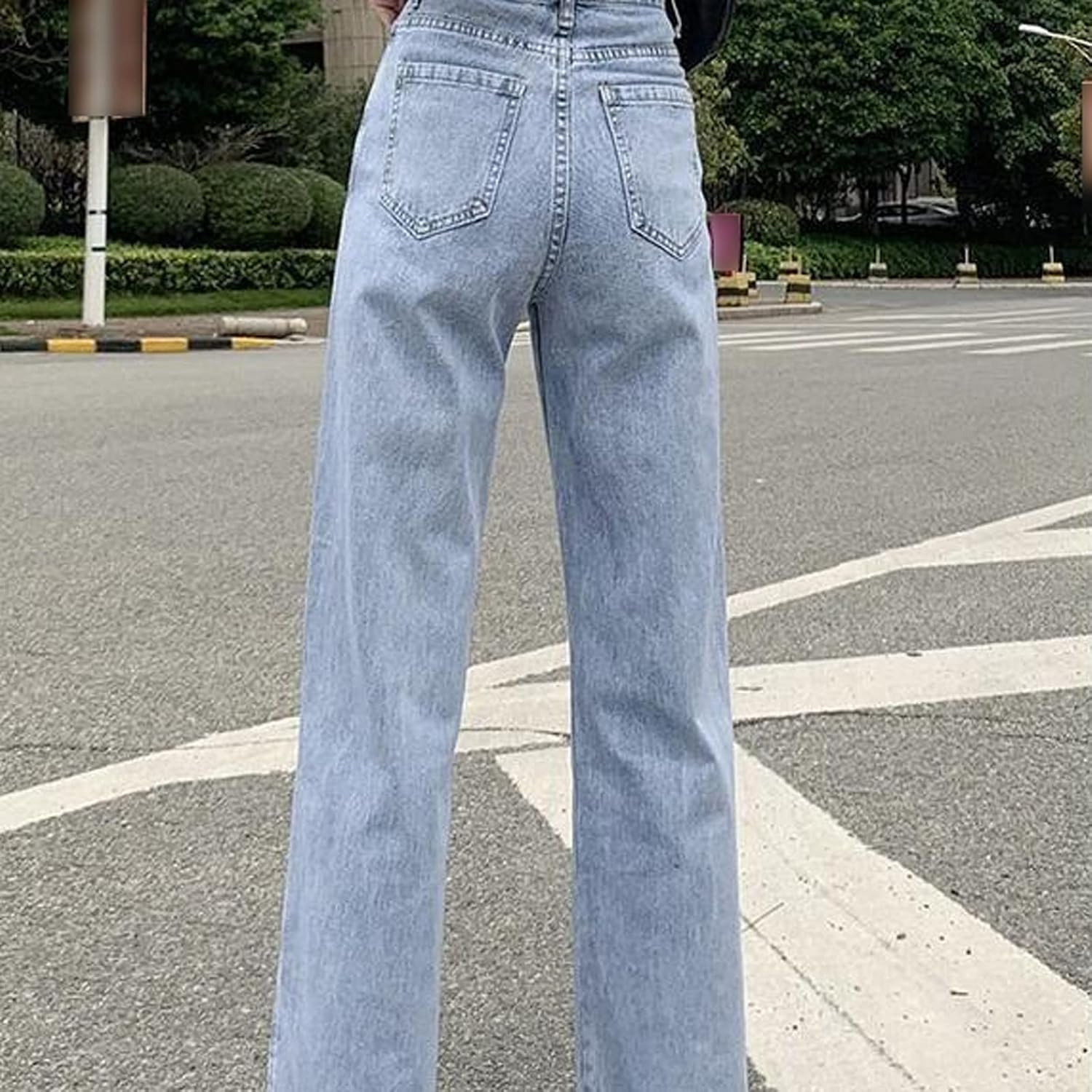 AEMNJC ジーンズ 小さなオープンフォークワイドレッグジーンズハイウエスト夏の薄い垂直フィーディーモップパンツ (Color :