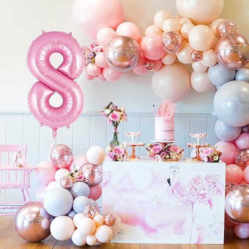 Miniatura 2 de Globo rosa del número 8 de 40 pulgadas, globos grandes de aluminio con helio, globos gigantes gigantes de Mylar número 8 para fiestas de cumpleaños