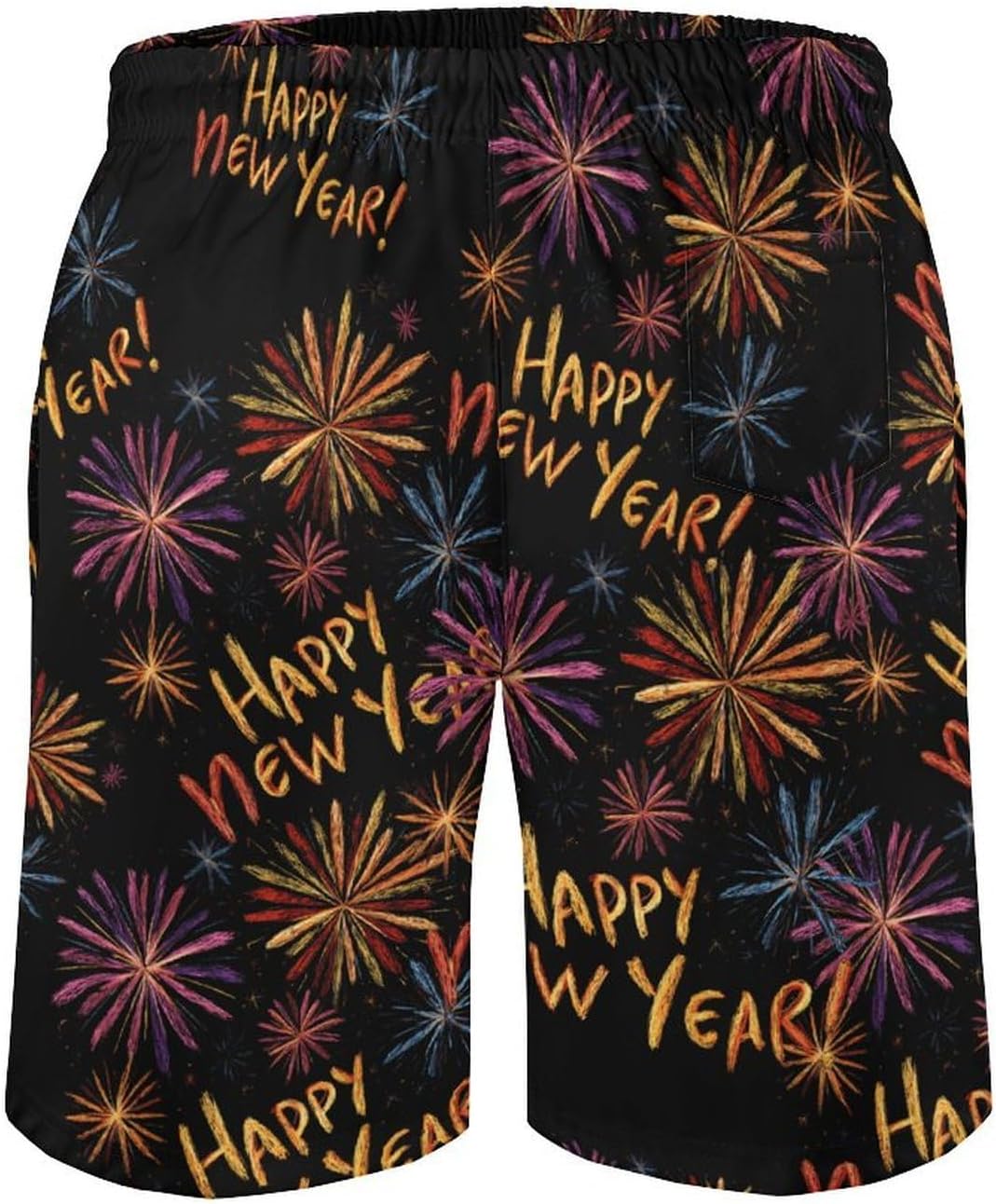 Happy New Year Fireworks Mens Swim Trunks Beach Swimming Board Shorts with Mesh Lining Athletic